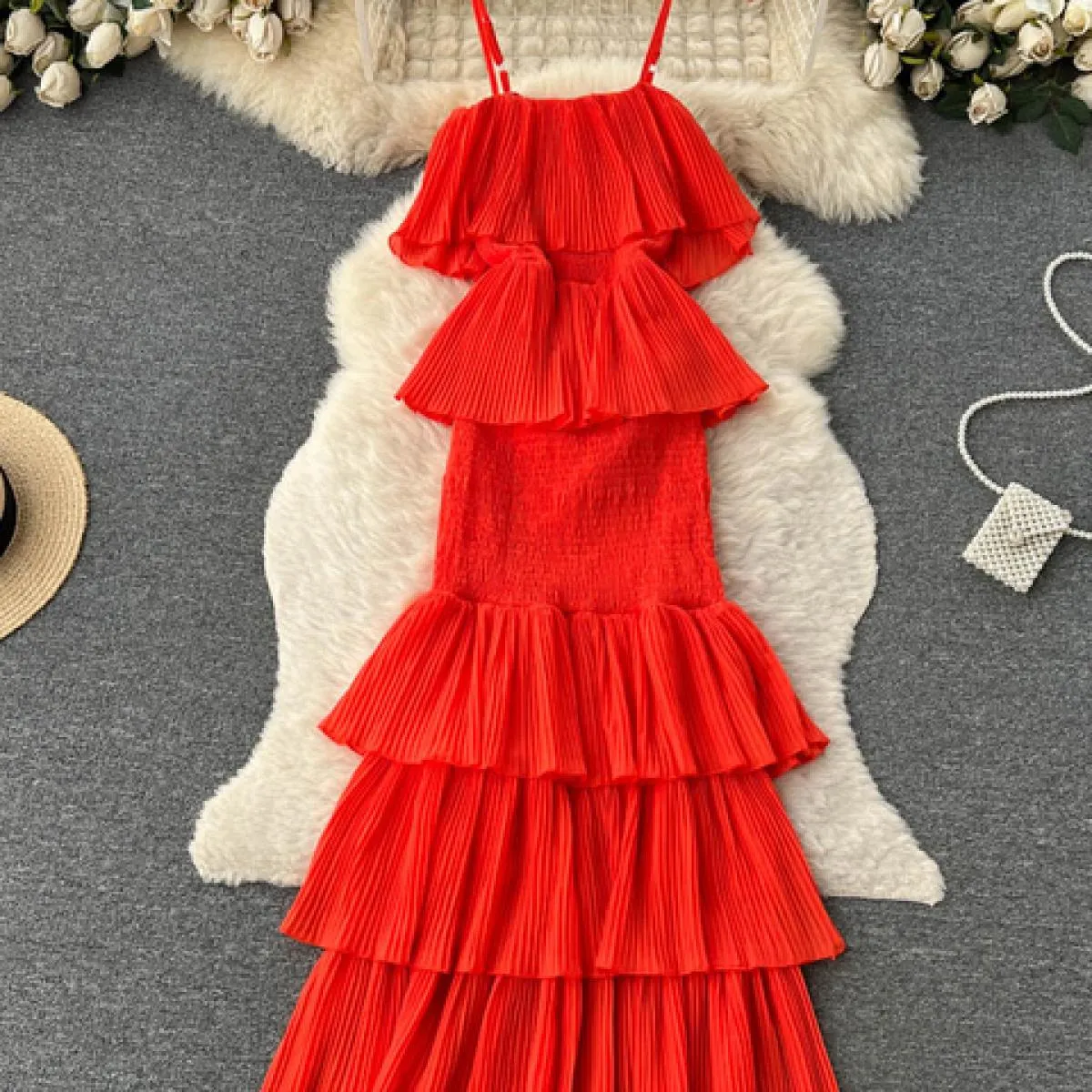 Donne di estate Ruffle Della Cinghia di Spaghetti Abito Lungo Slash Neck A File Maxi Robe Vacanza Al Mare Abiti di Chiffon Femmi