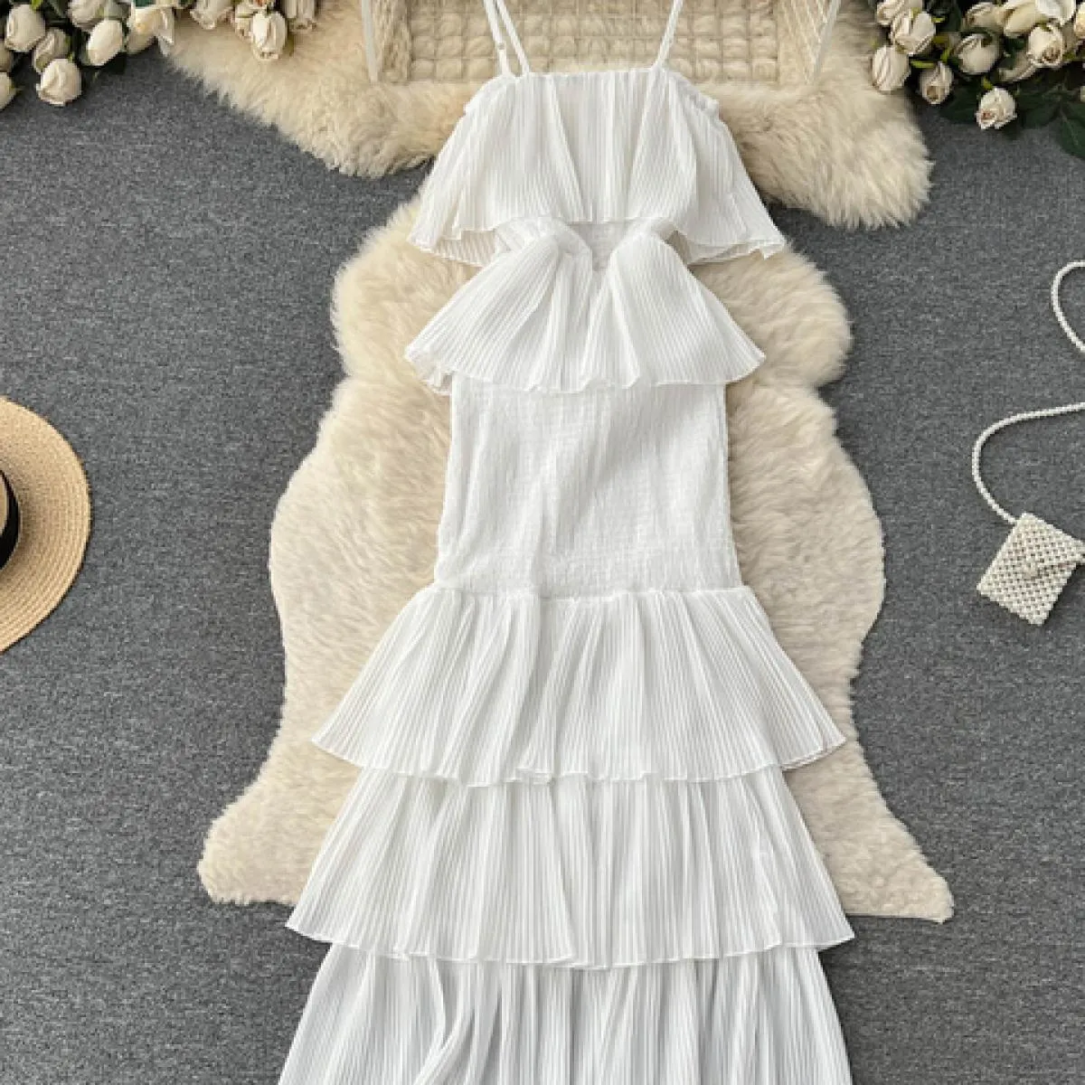Donne di estate Ruffle Della Cinghia di Spaghetti Abito Lungo Slash Neck A File Maxi Robe Vacanza Al Mare Abiti di Chiffon Femmi