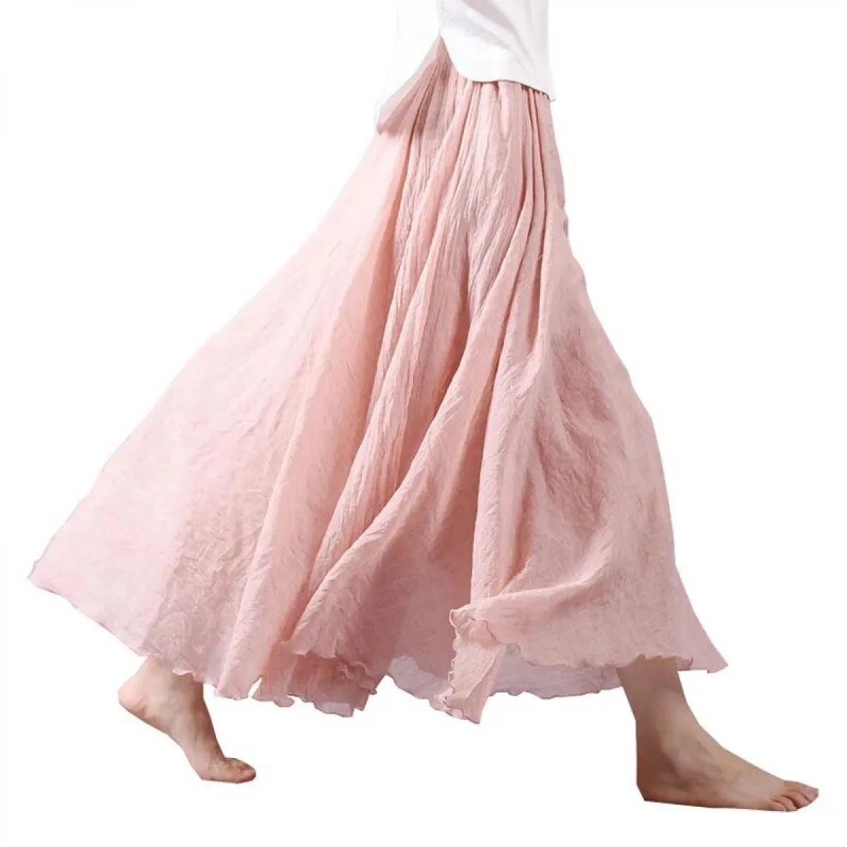Dropshipping Gonna estiva da donna Gonna lunga vintage in cotone di lino Elastico in vita Boho Gonne maxi rosa beige Faldas Saia