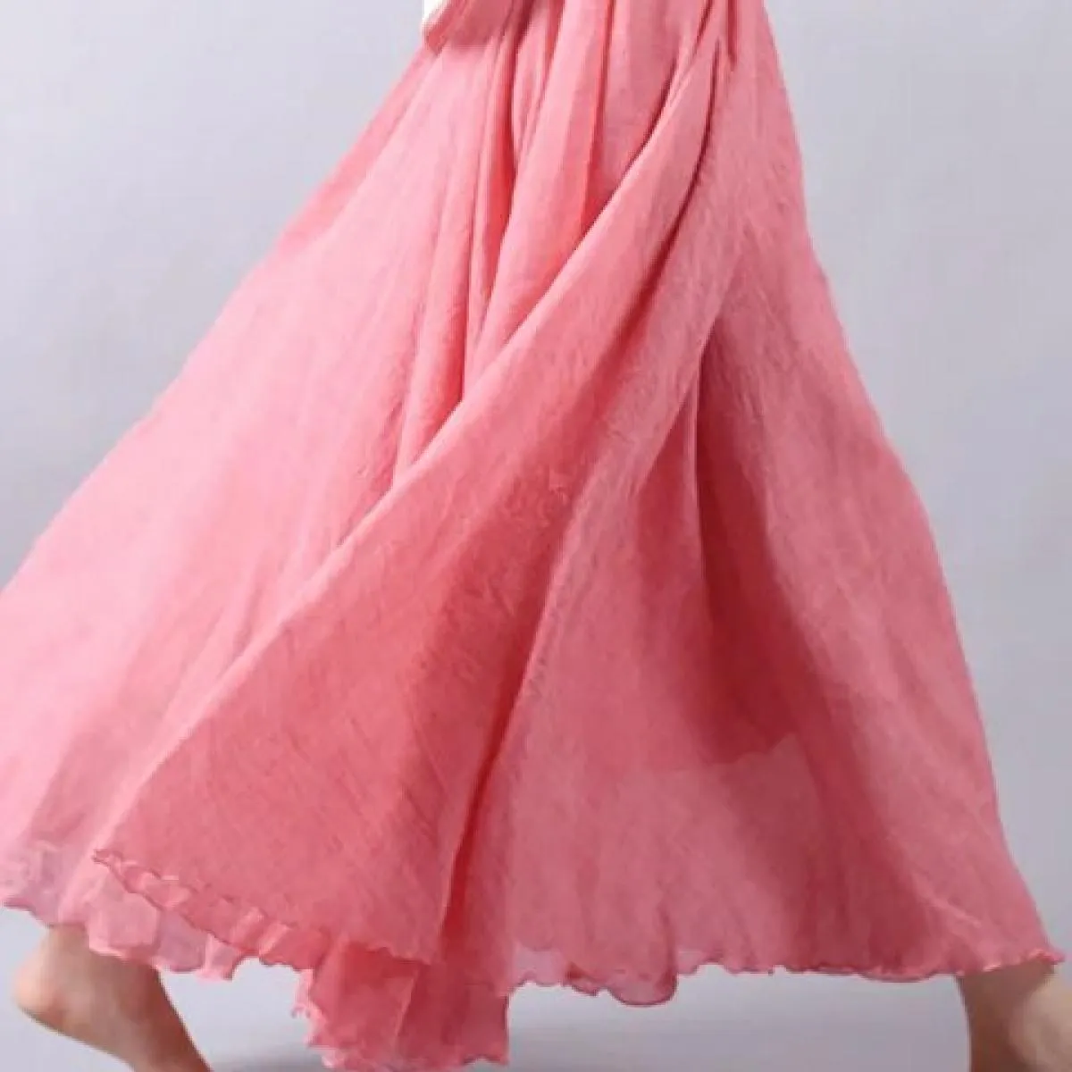 Dropshipping Gonna estiva da donna Gonna lunga vintage in cotone di lino Elastico in vita Boho Gonne maxi rosa beige Faldas Saia