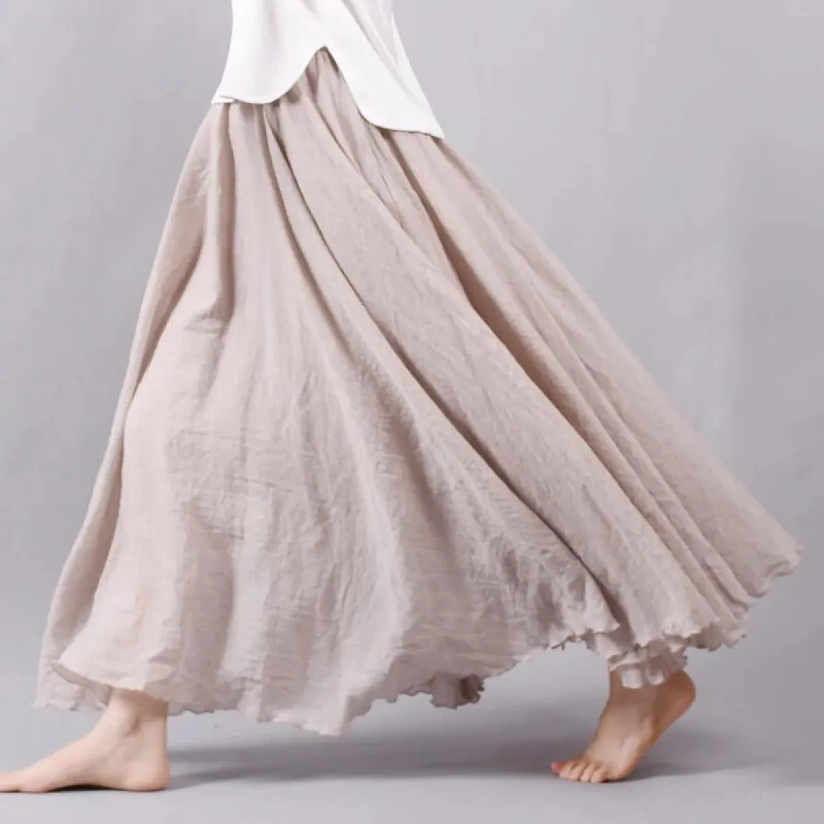 Dropshipping Gonna estiva da donna Gonna lunga vintage in cotone di lino Elastico in vita Boho Gonne maxi rosa beige Faldas Saia