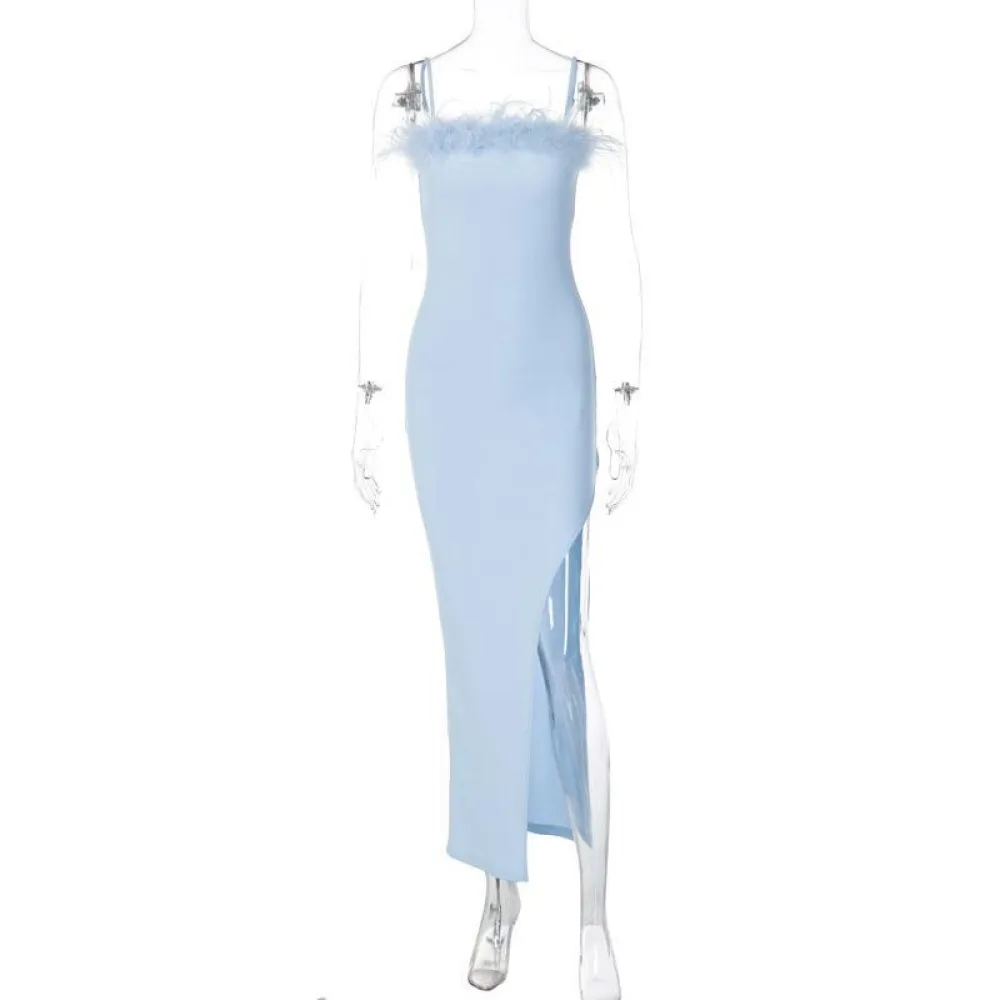 E la moda nuovo 2023 autunno Ins Style Furry monospalla sottile spacco abito con bretella per le donne