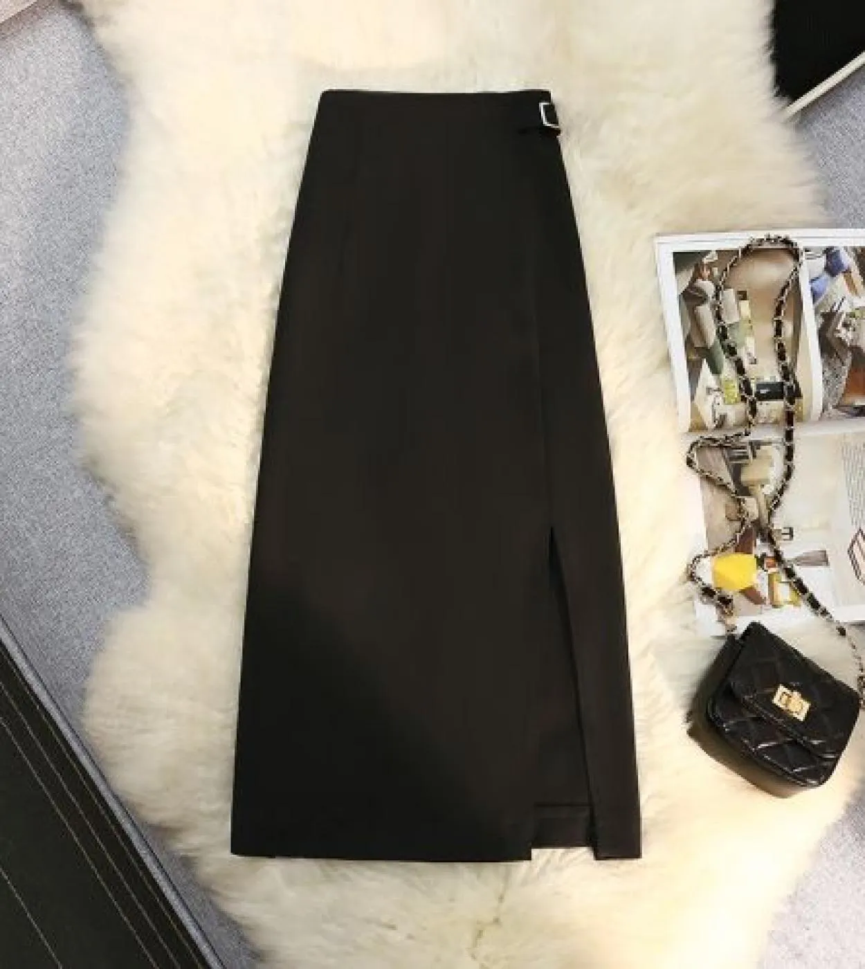 Eleganti gonne da donna da ufficio 2022 estate vita alta spacco laterale una linea gonna gonna bianca blu nera moda al ginocchio