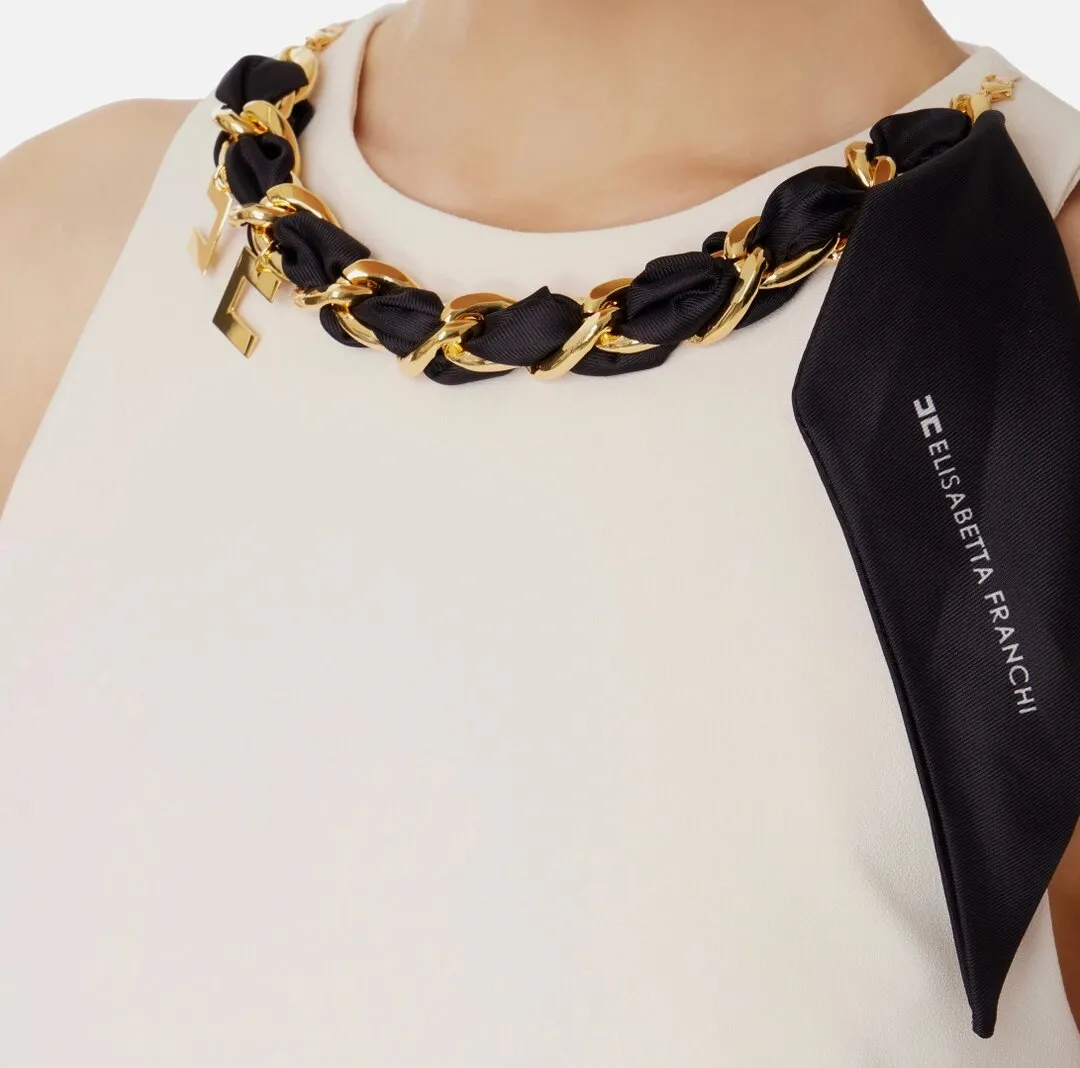 ELISABETTA FRANCHI Miniabito in crêpe stretch con foulard sullo scollo
