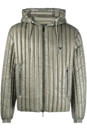 Emporio Armani Piumino Con Cappuccio Water Repellent In Nylon Matelassé Verticale