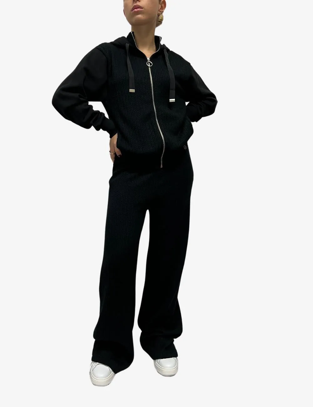 Felpa Colmar full zip con cappuccio in maglia intrecciata donna