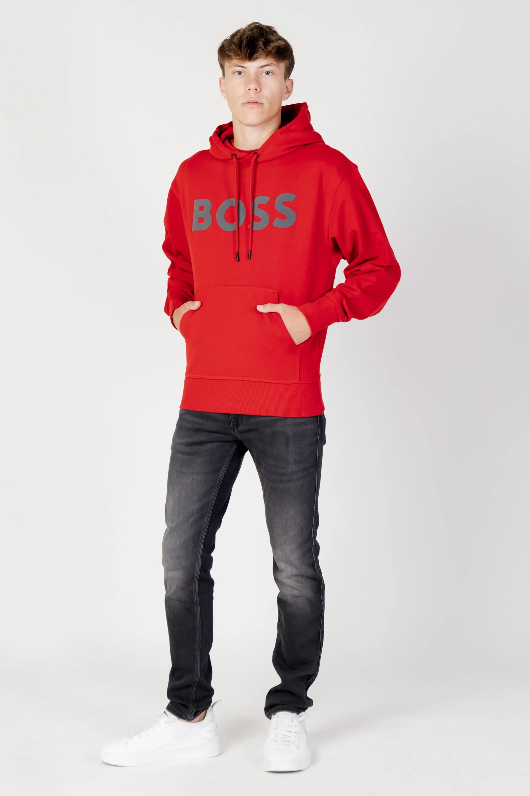 Felpa con cappuccio Boss WEBASICHOOD Rosso