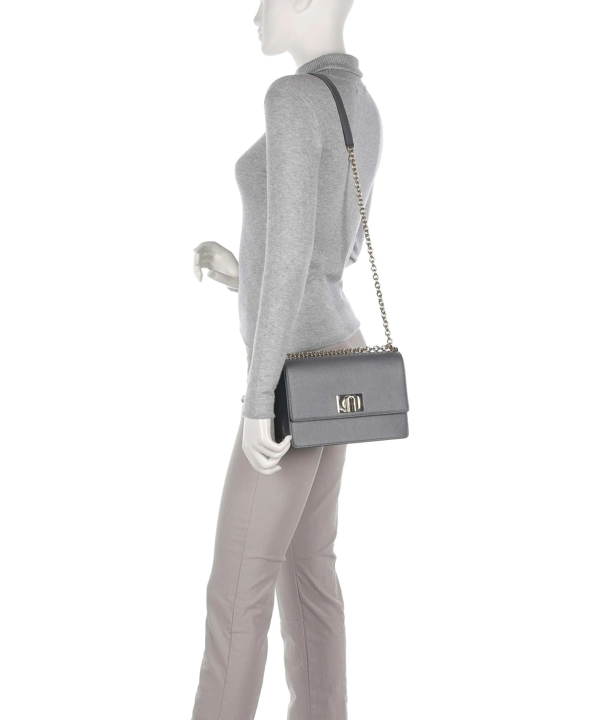  Furla 1927 S Borsa a spalla pelle granulata grigio scuro  