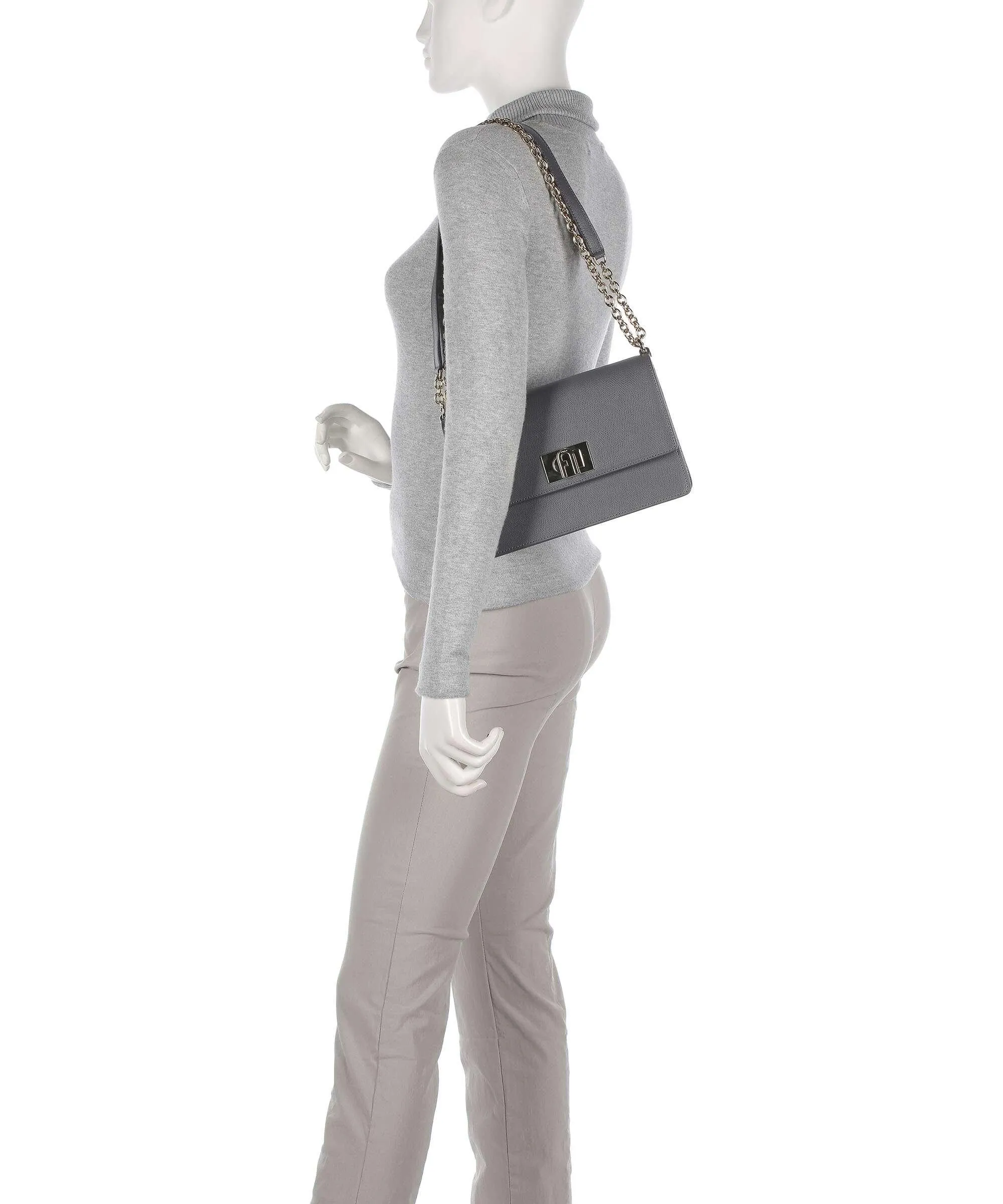  Furla 1927 S Borsa a spalla pelle granulata grigio scuro  