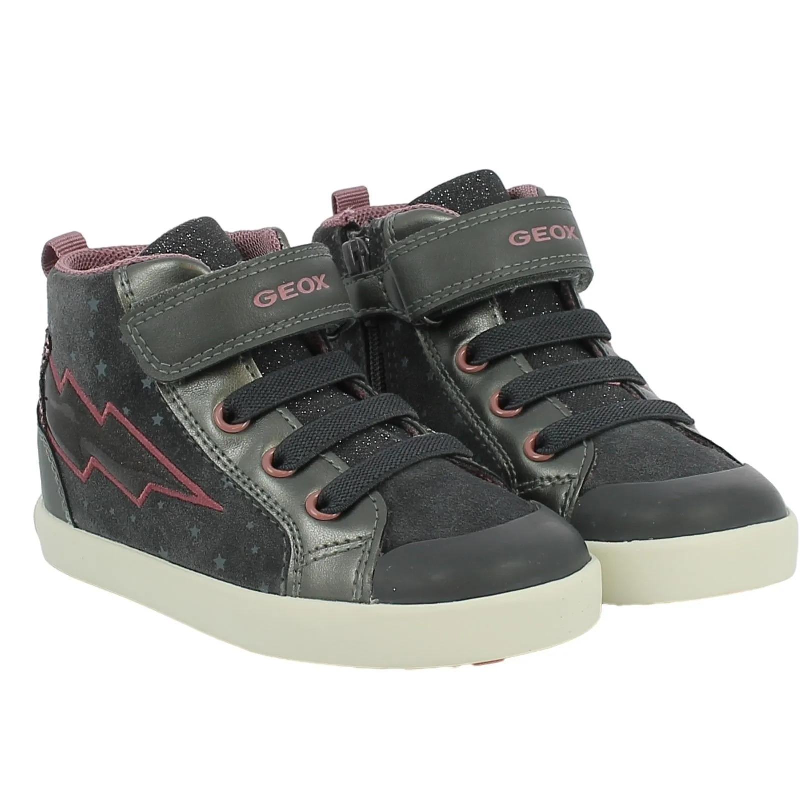 Geox  Sneaker grigia e rosa con fulmine 