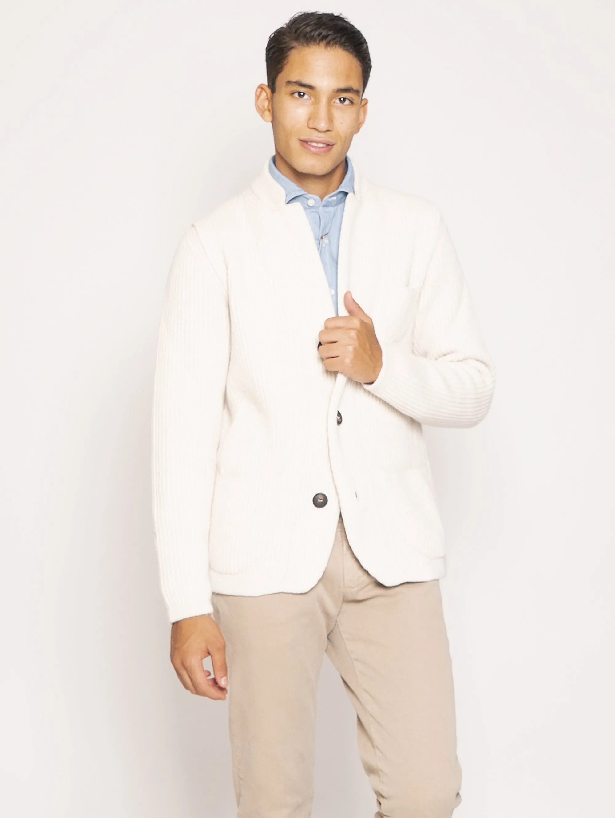 Giacca in Maglia a Costa Inglese - Bianco