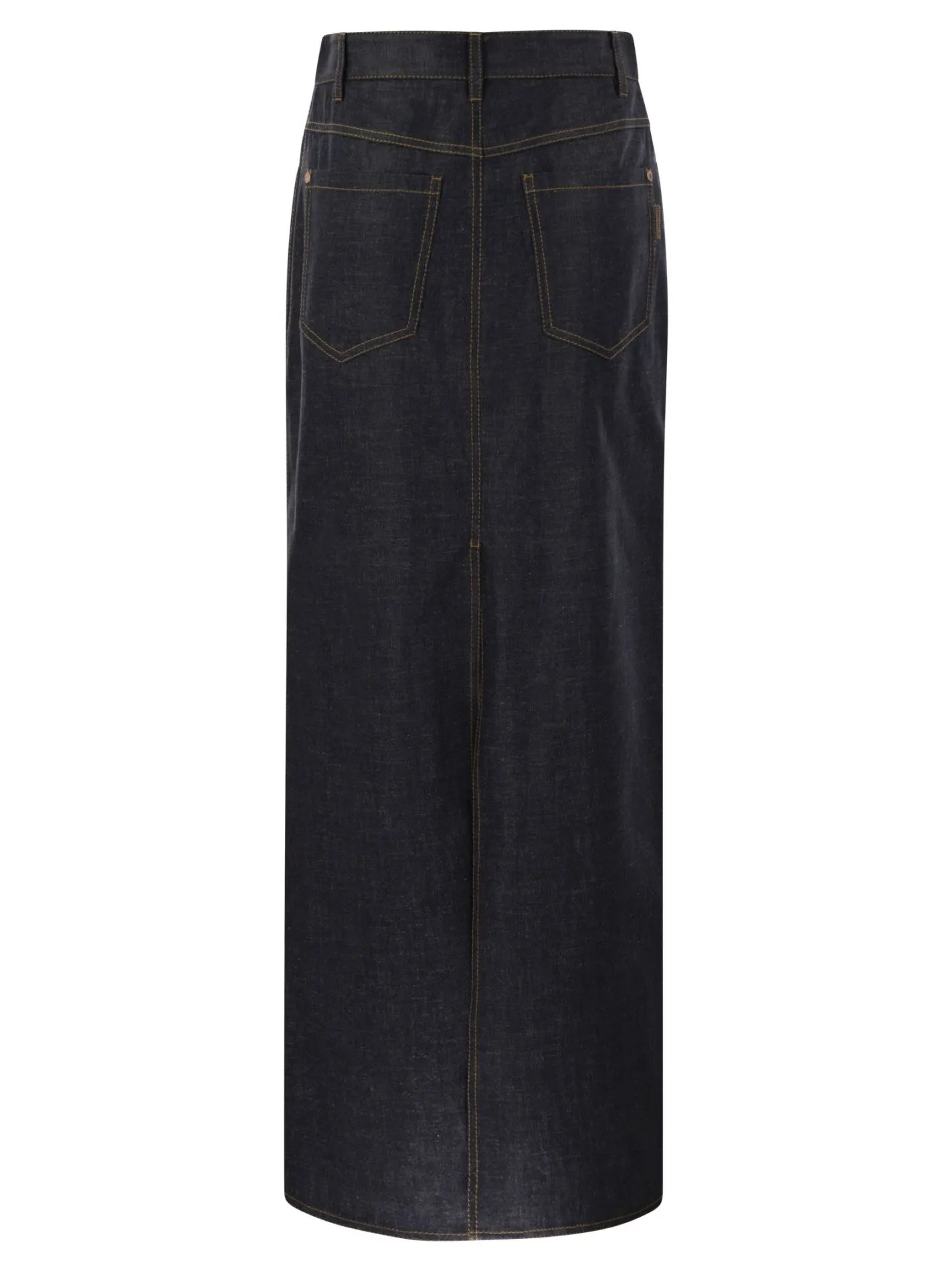 Gonna cinque tasche Long in denim leggero Wet-Effect con Shiny Tab