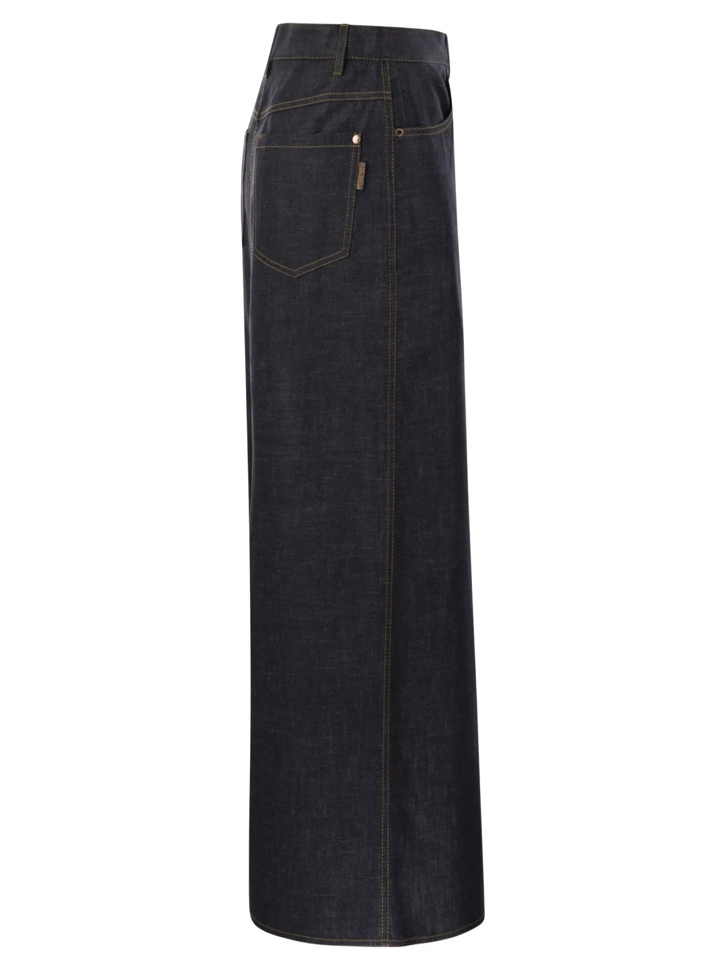 Gonna cinque tasche Long in denim leggero Wet-Effect con Shiny Tab
