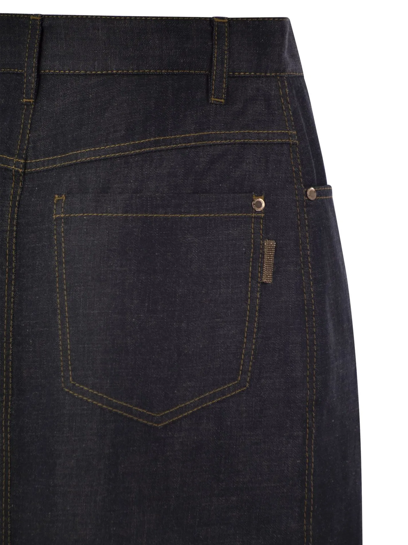 Gonna cinque tasche Long in denim leggero Wet-Effect con Shiny Tab