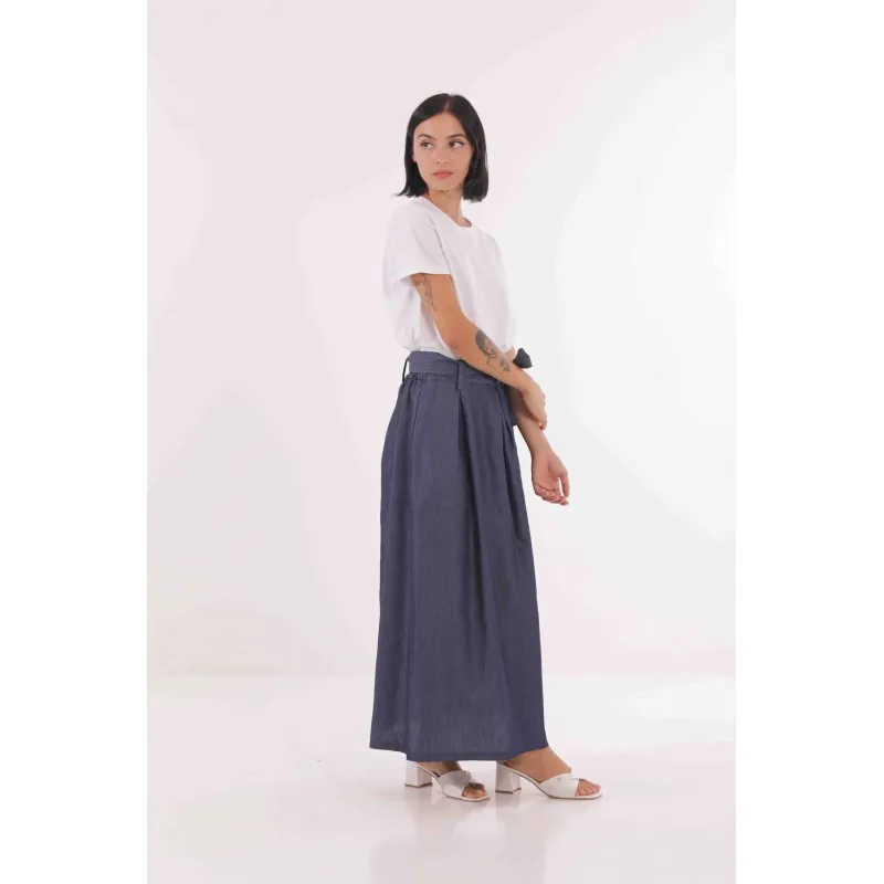 GONNA LONGUETTE IN CHAMBRAY BLU
