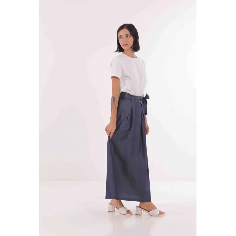 GONNA LONGUETTE IN CHAMBRAY BLU