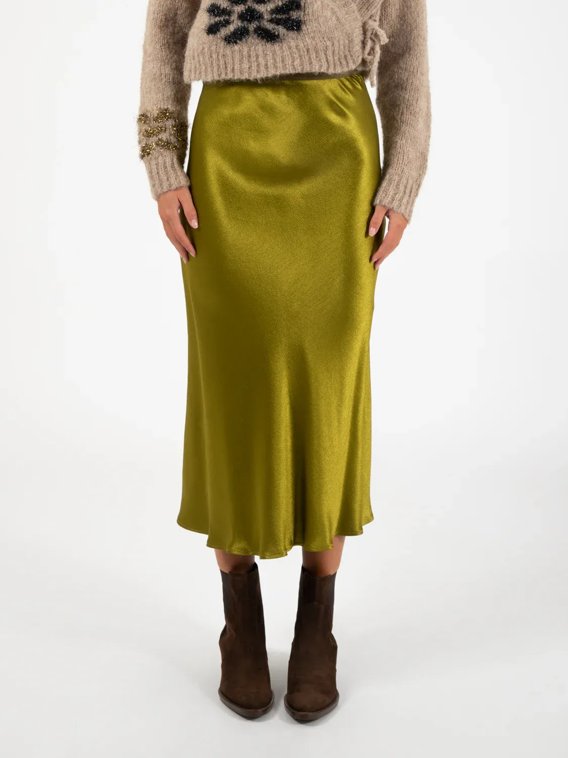 GONNA LUNGA VERDE IN SATIN