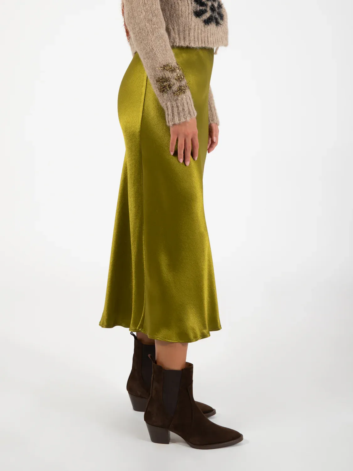 GONNA LUNGA VERDE IN SATIN