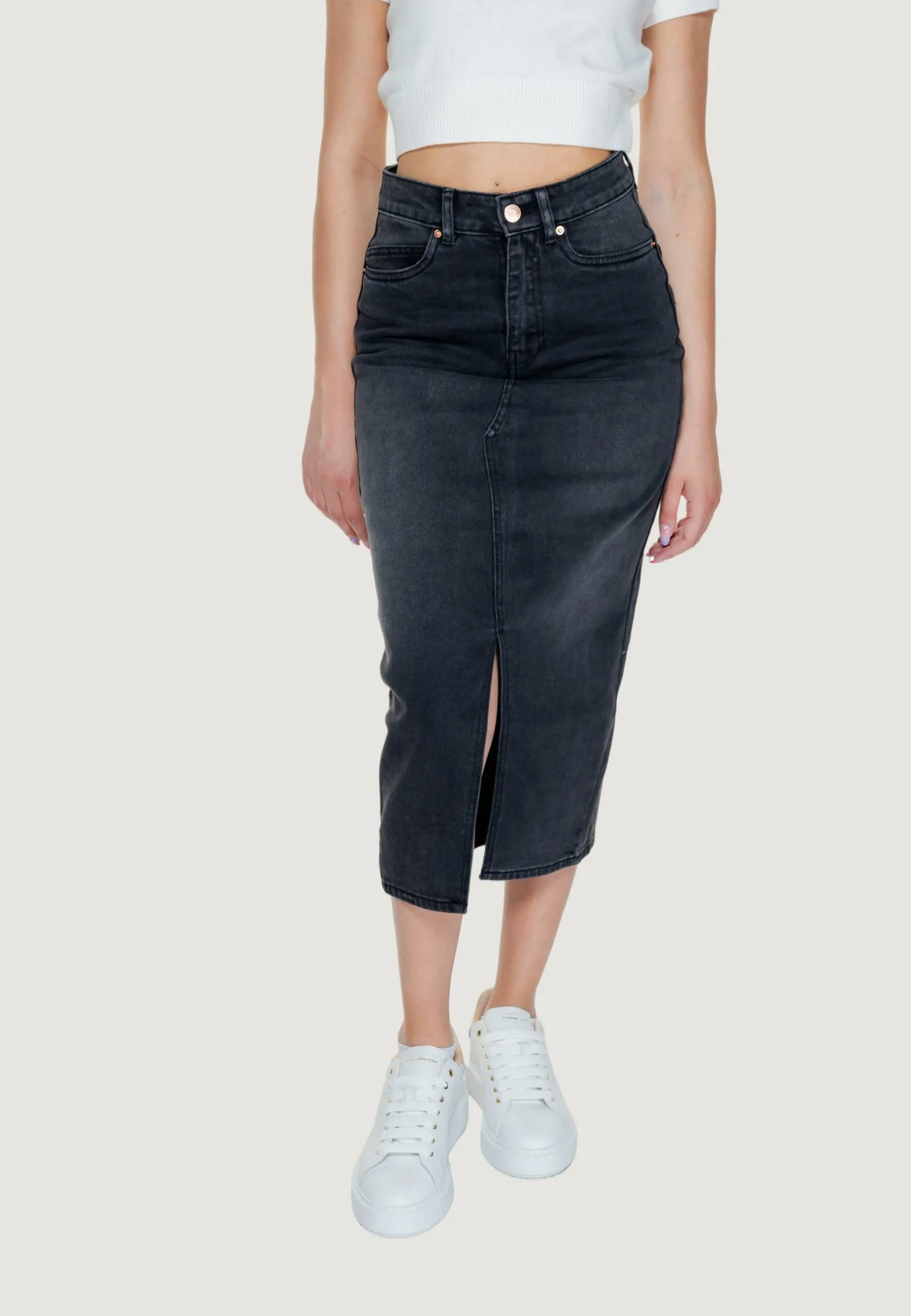Gonna lunga Vero Moda VMVERI HR CALF DENIM SKIRT GA MIX NOOS Nero