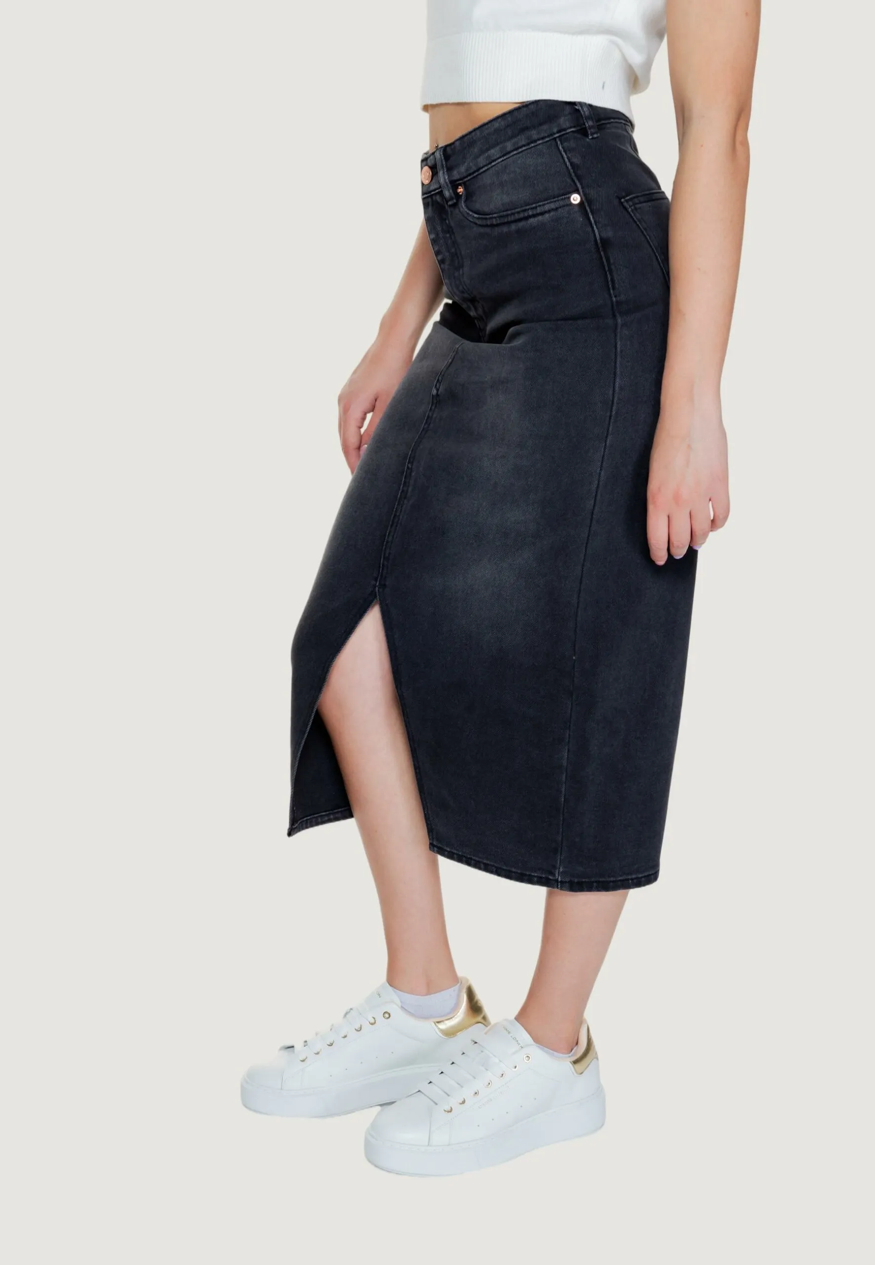 Gonna lunga Vero Moda VMVERI HR CALF DENIM SKIRT GA MIX NOOS Nero