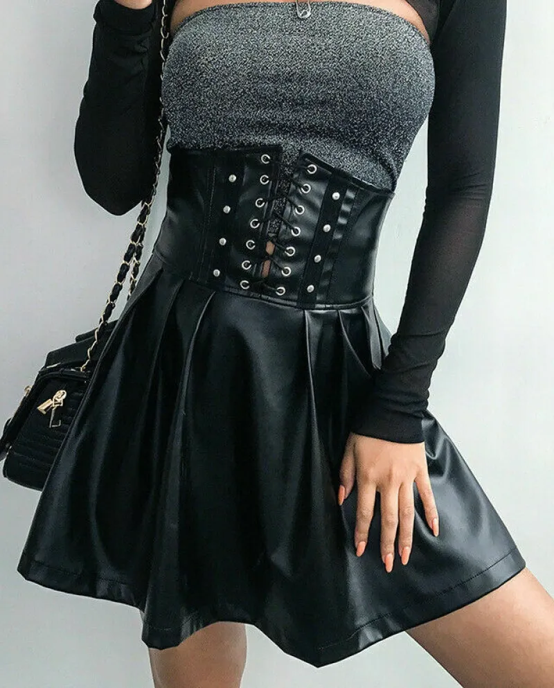 Gonne a vita alta con fascia incrociata da donna Gonna in pelle gotica F