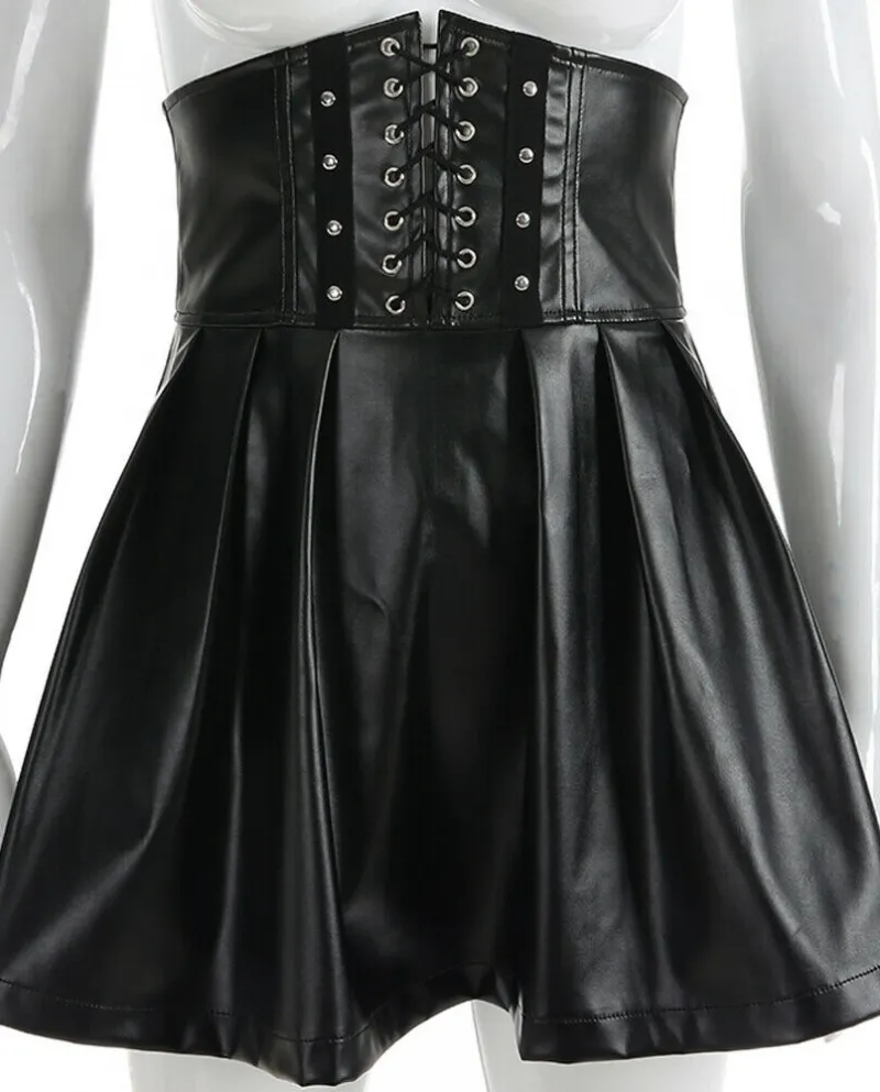 Gonne a vita alta con fascia incrociata da donna Gonna in pelle gotica F