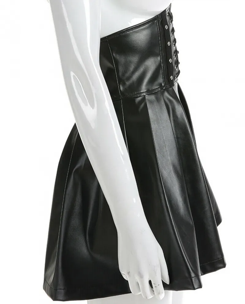 Gonne a vita alta con fascia incrociata da donna Gonna in pelle gotica F