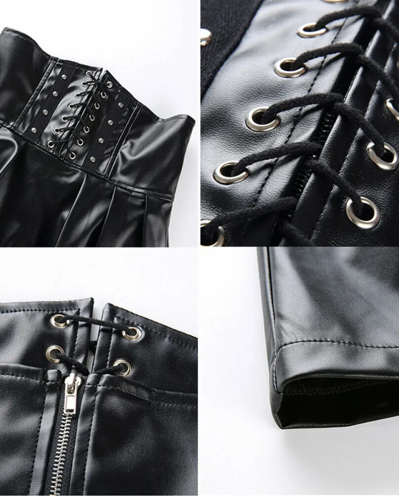 Gonne a vita alta con fascia incrociata da donna Gonna in pelle gotica F