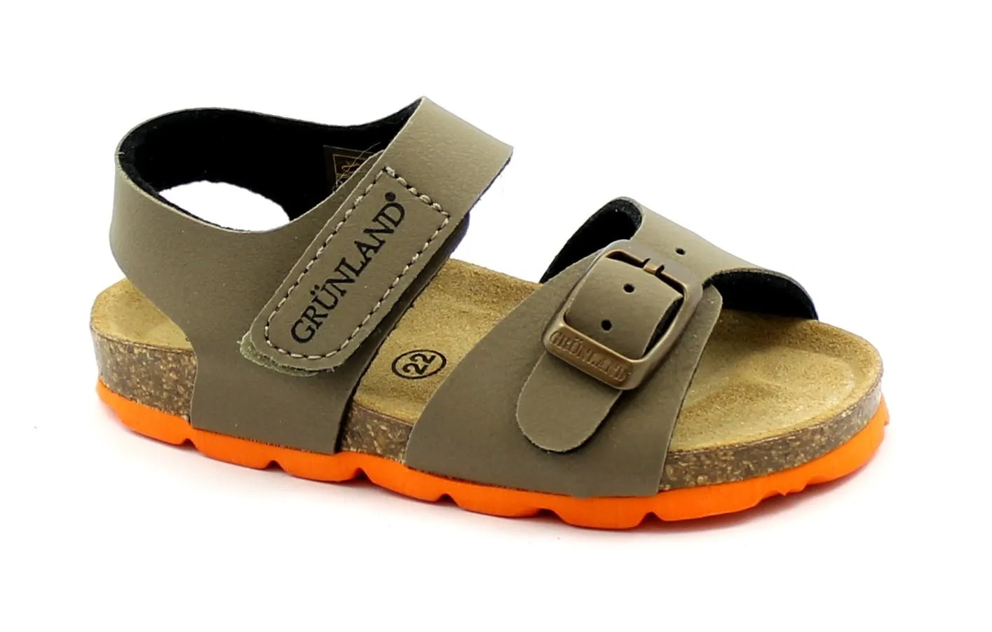 GRUNLAND ARIA SB0231 tortora arancio sandalo bambino strappo fibbia birk