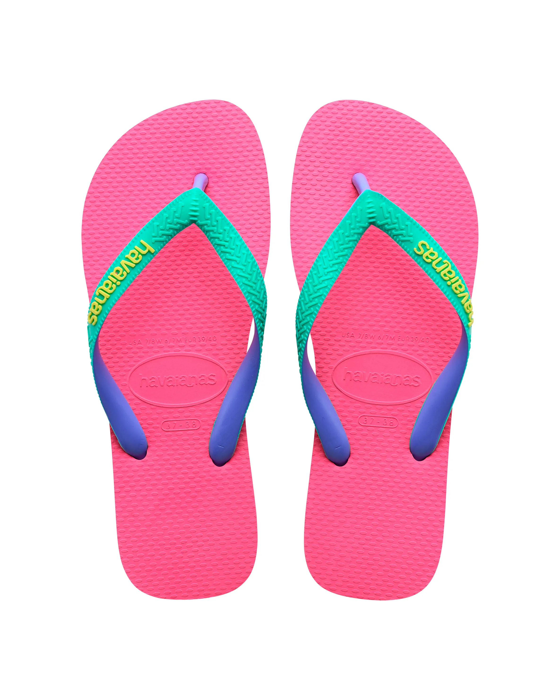 Havaianas Top Mix fucsia con fascetta verde acqua e viola e logo giallo 34-36