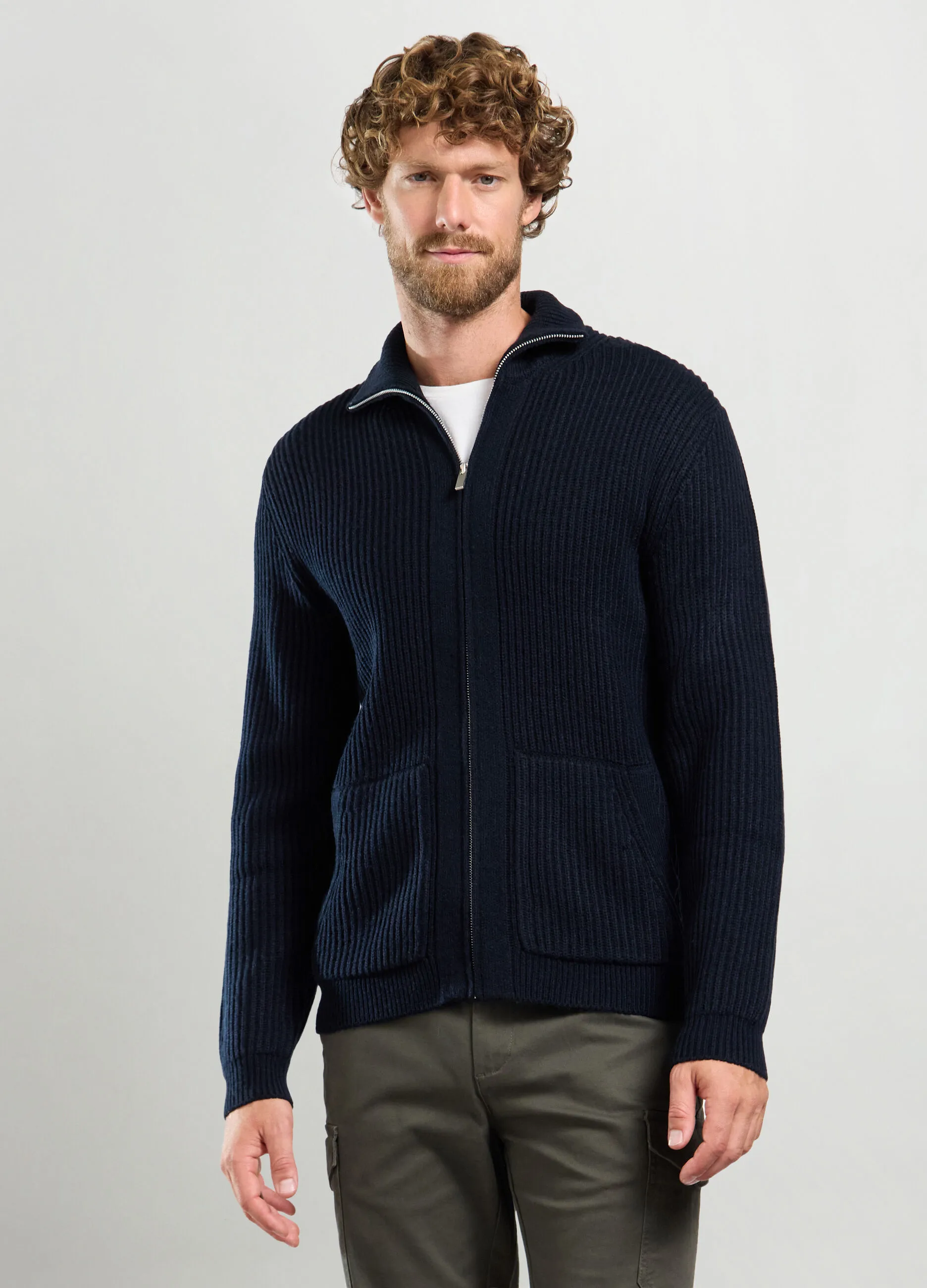 J. HART & BROS  Maglione lupetto full zip a costa inglese uomo