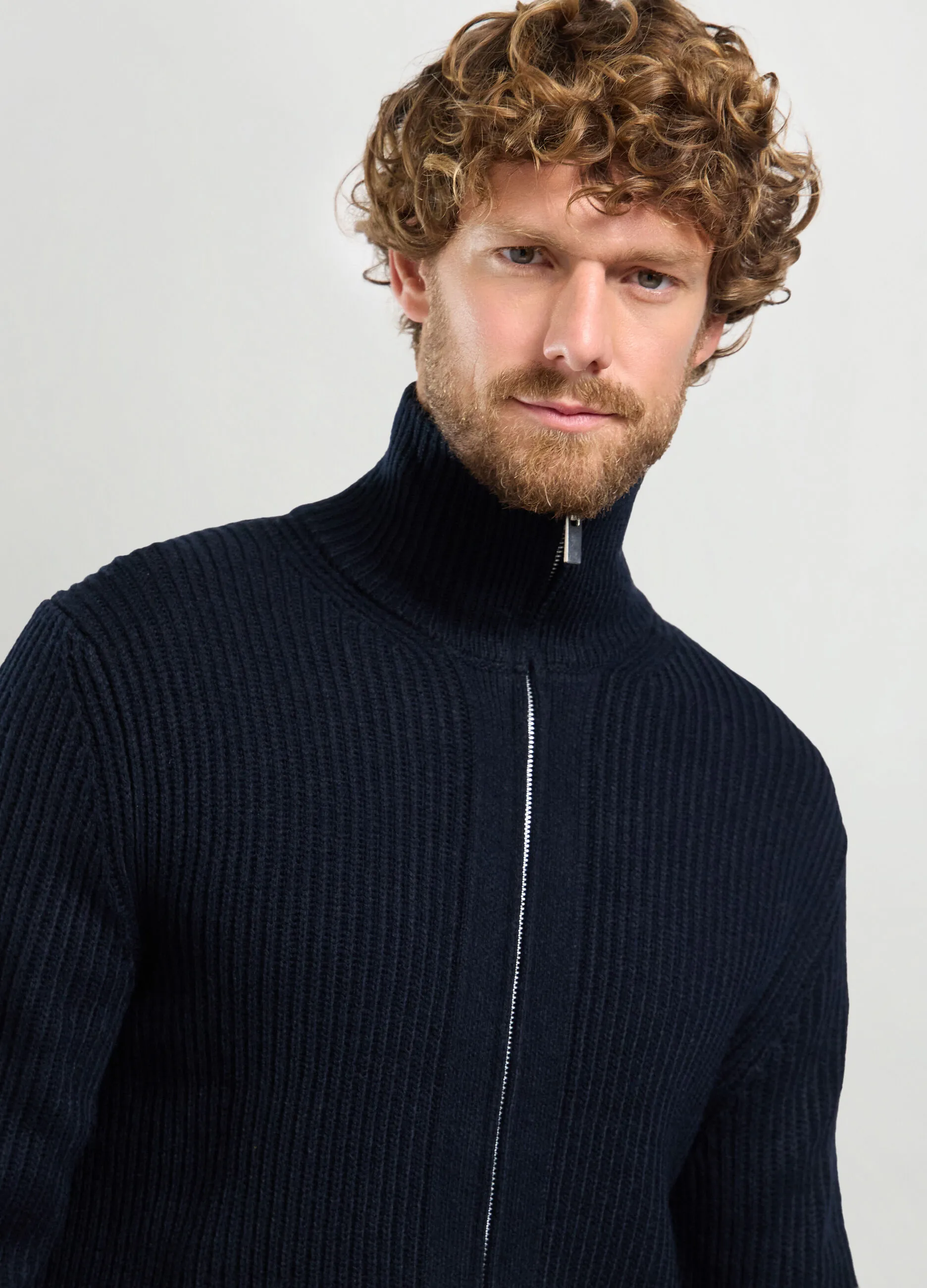 J. HART & BROS  Maglione lupetto full zip a costa inglese uomo