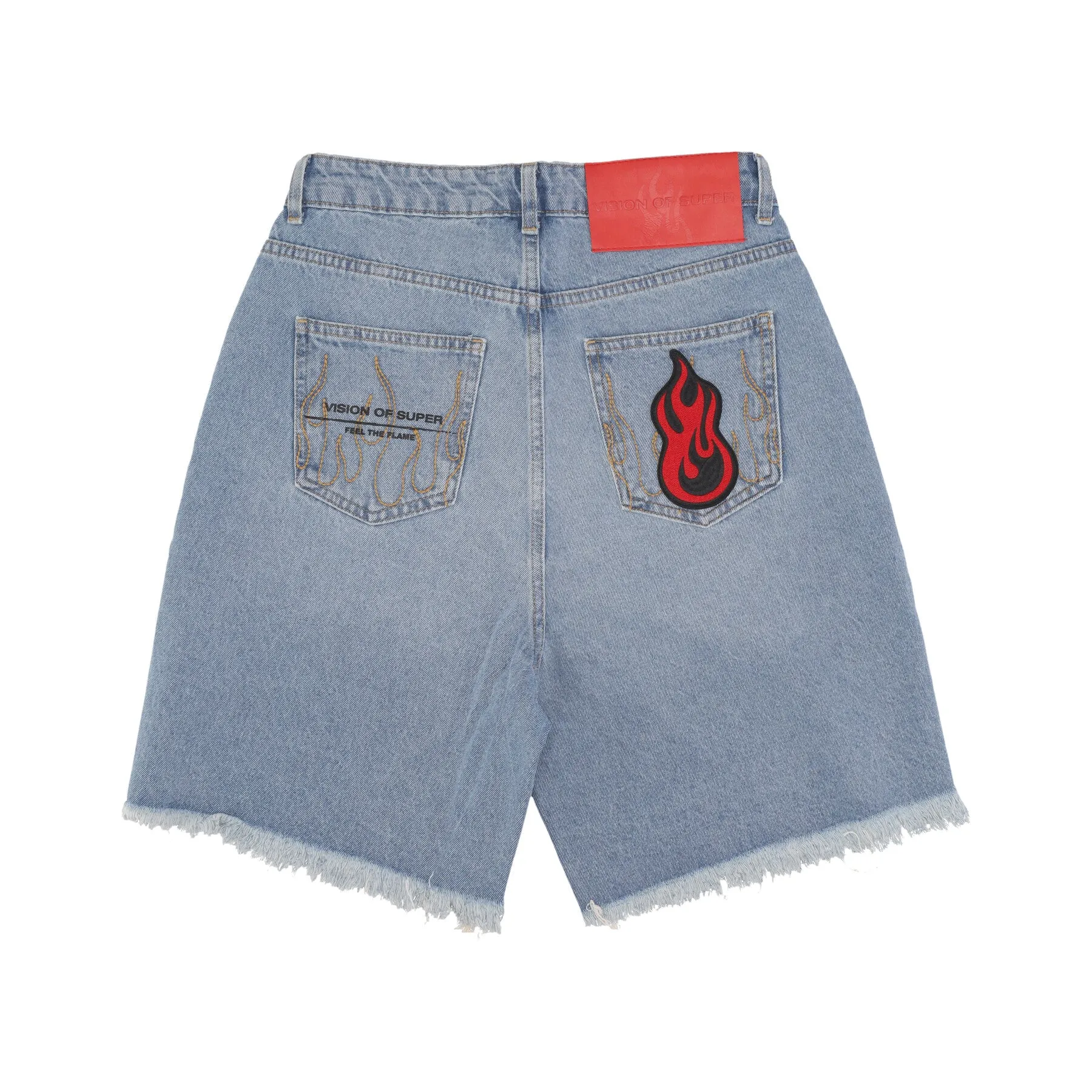 Jeans Corto Uomo Printed Logo and Flames Patch Shorts Blue Denim