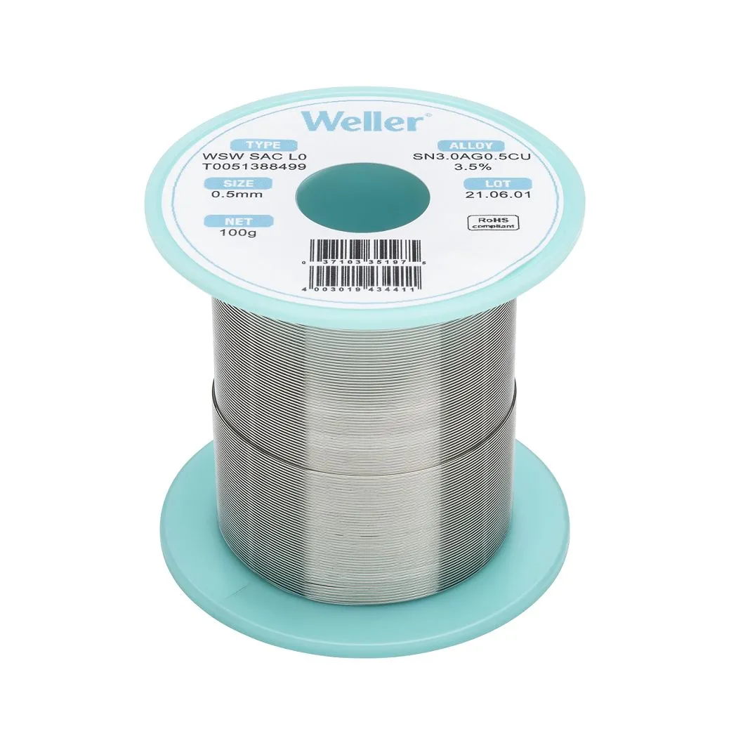Lega saldante senza piombo Weller, Ø 0.5mm, punto fusione +217 → +221°C, 100g