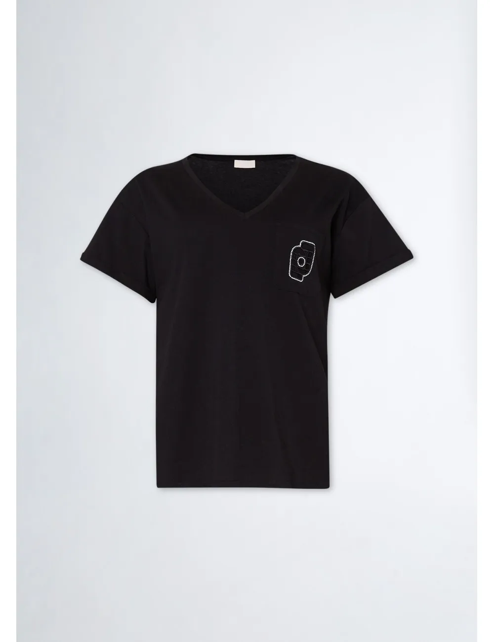 MA4323 N9389 T SHIRT DONNA LIU JO CON TASCHINO SCOLLO V MANICHE CORTE LOGO WOMAN