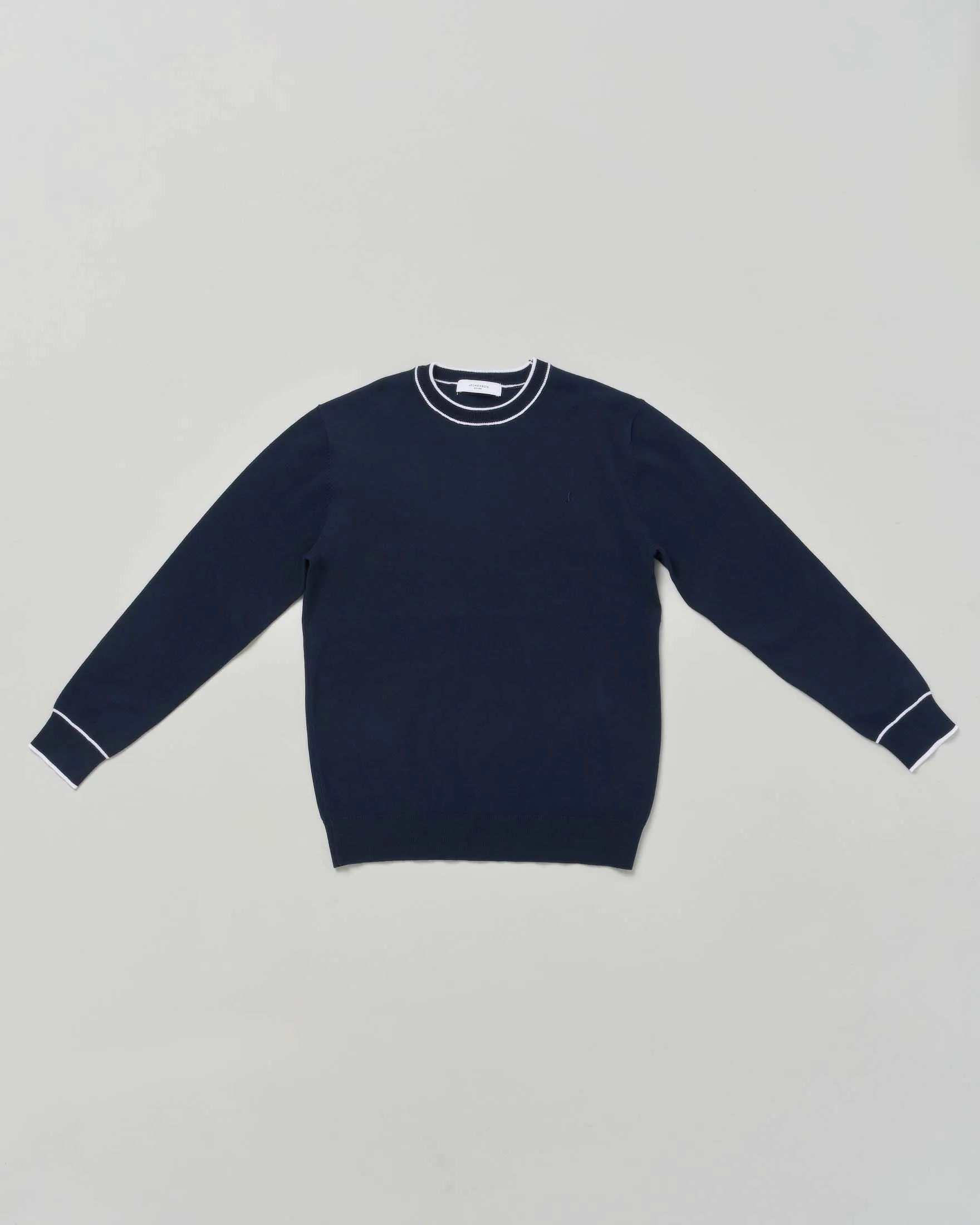 Maglia blu in cotone con profili bianchi 10-16 anni