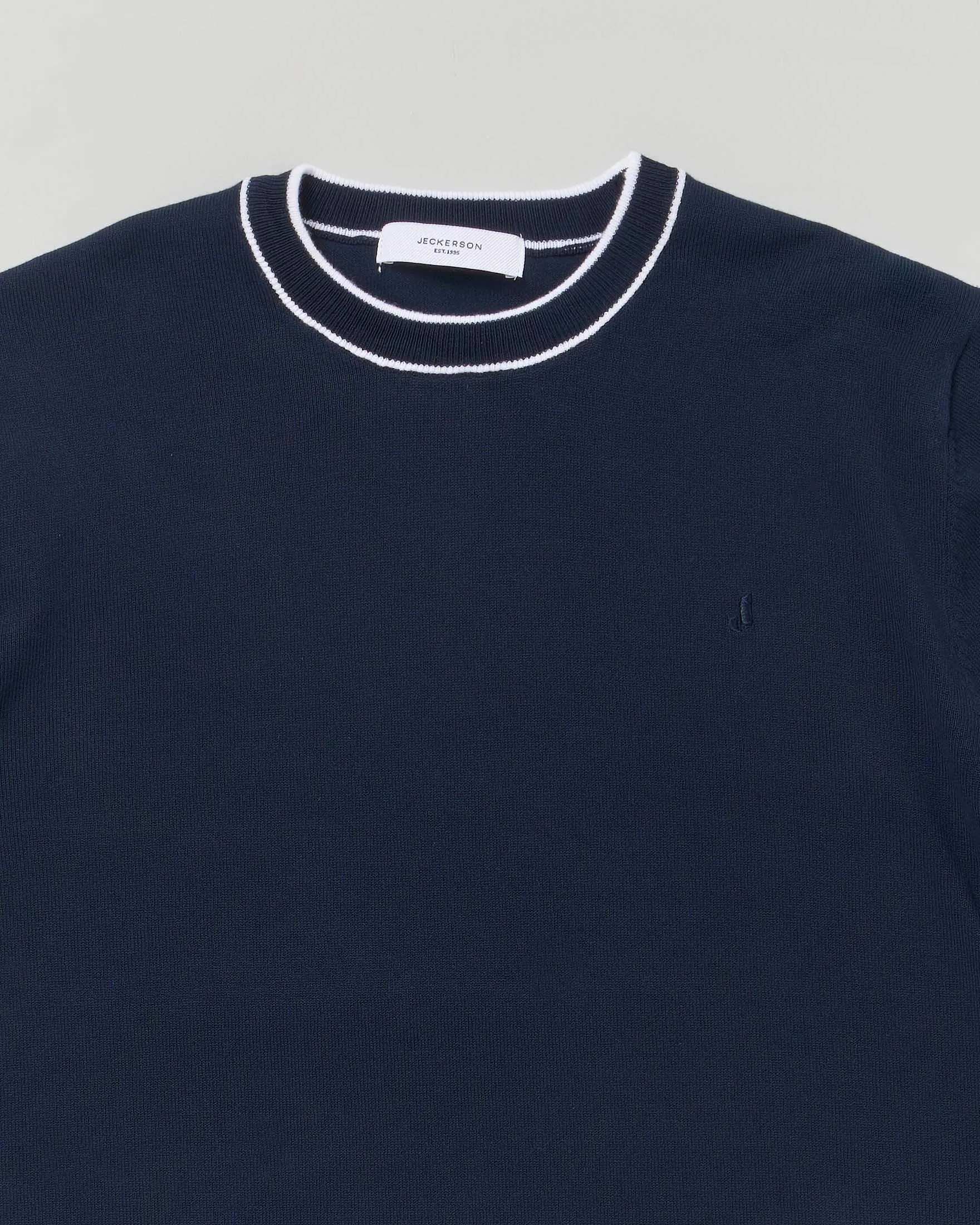 Maglia blu in cotone con profili bianchi 10-16 anni