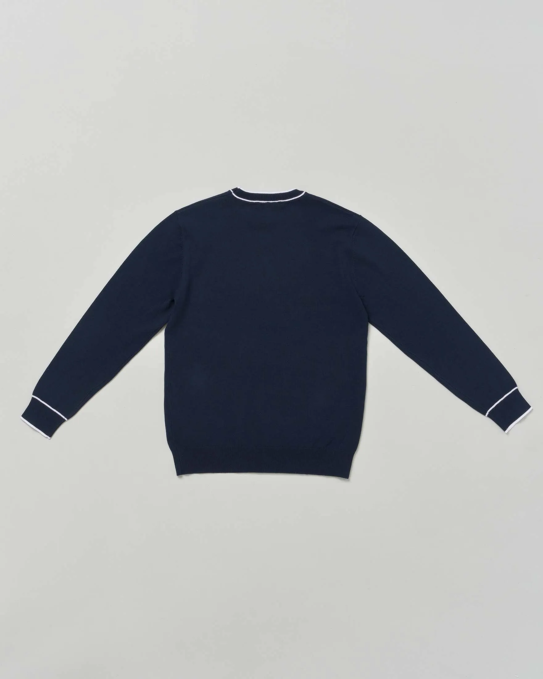 Maglia blu in cotone con profili bianchi 10-16 anni