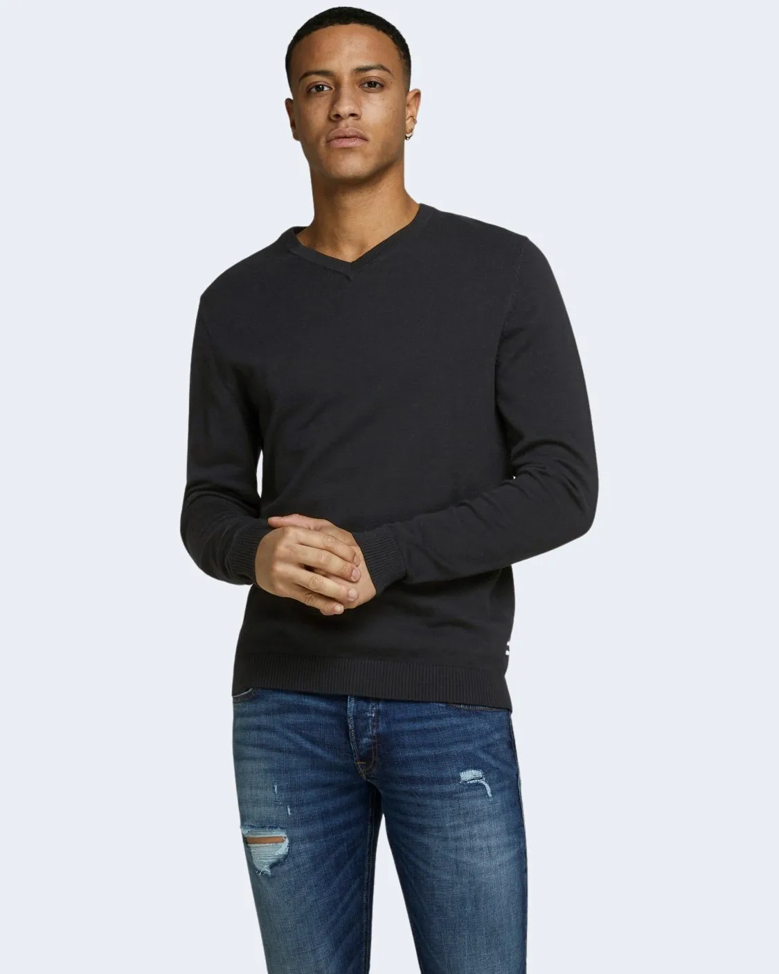 Maglia Jack Jones JJEBASIC KNIT V-NECK NOOS Nero