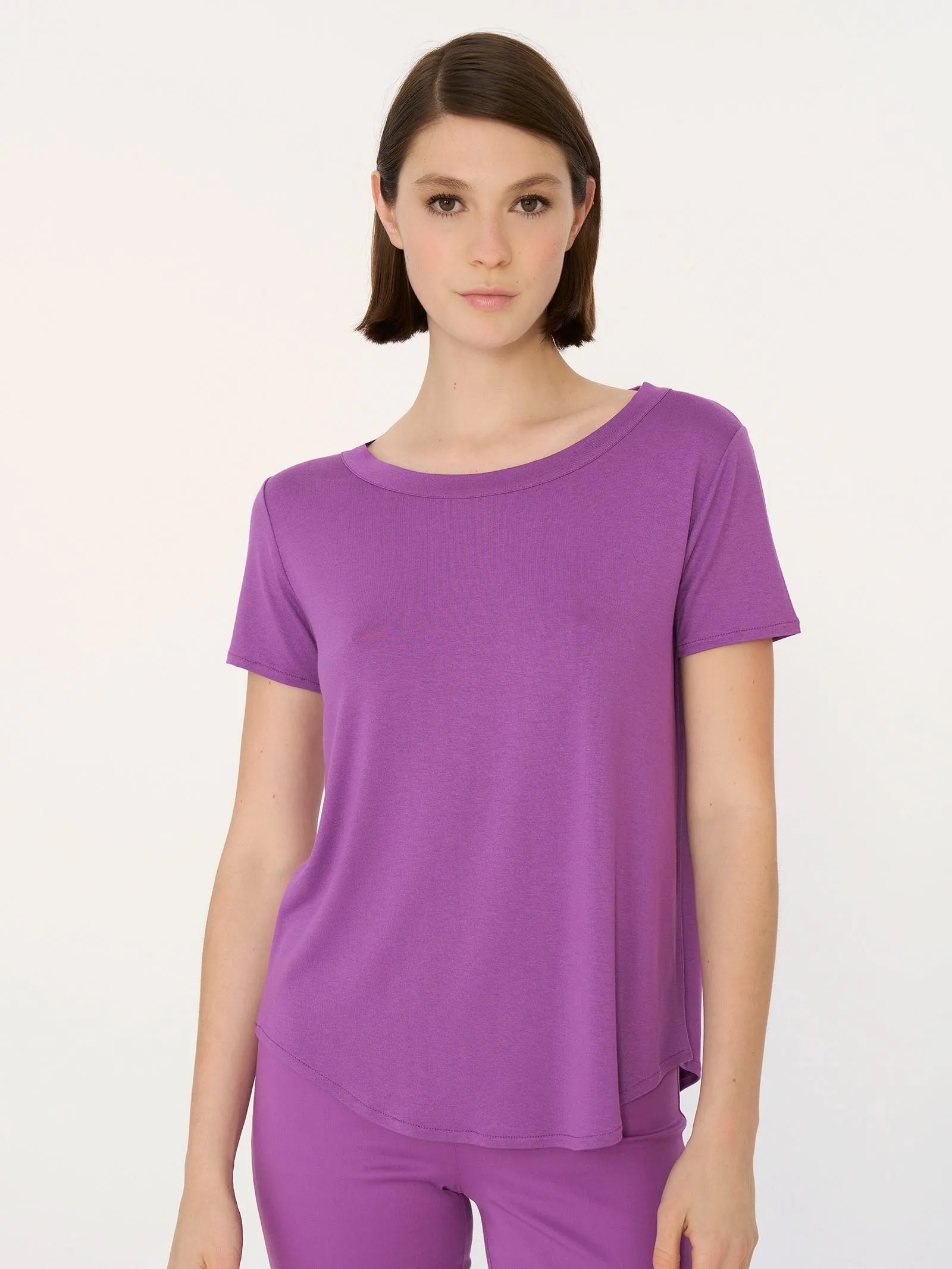 Maglietta a manica corta in Viscosa Summer - Blueberry