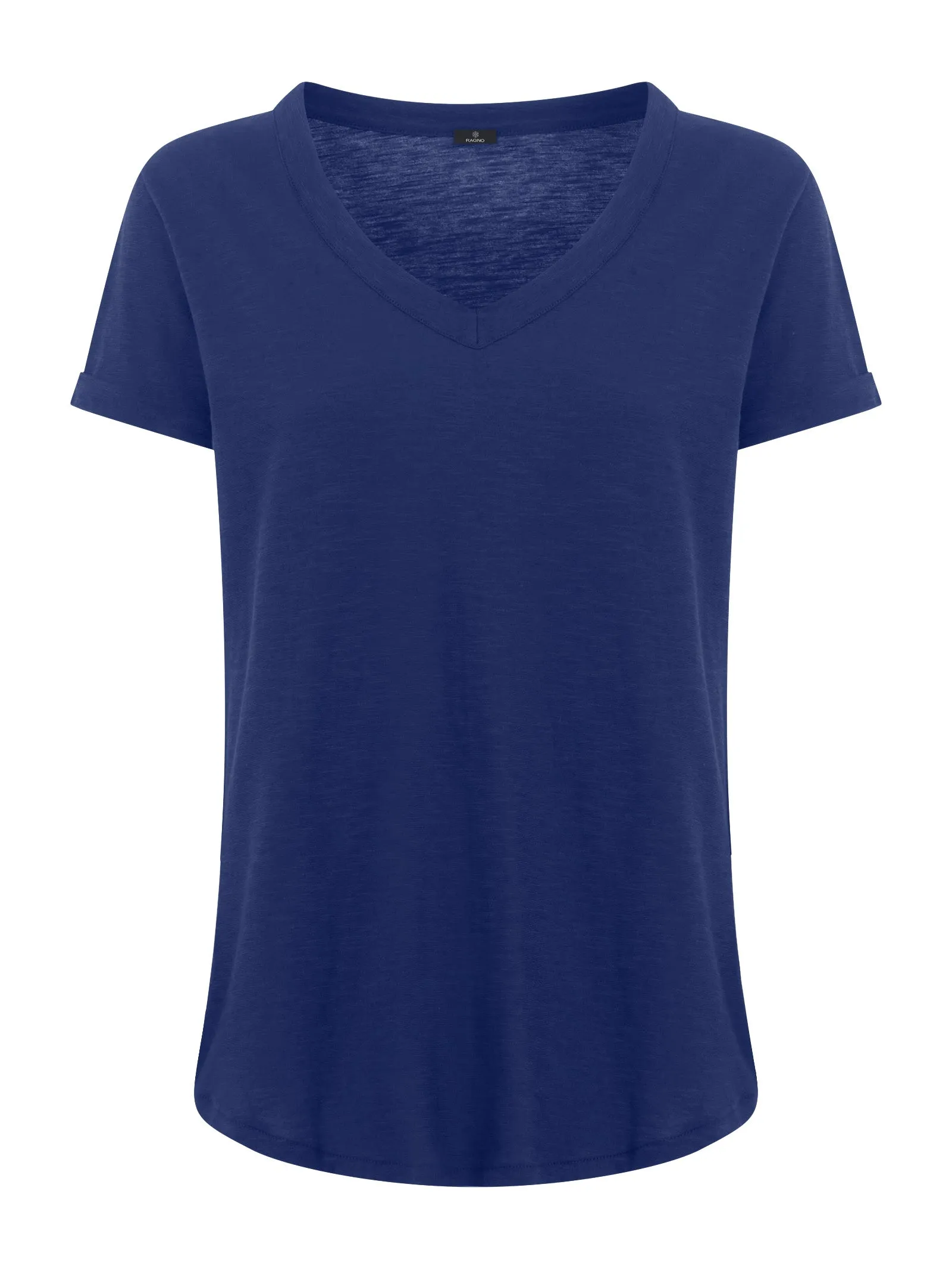 Maglietta con Scollo a V in slub jersey di cotone - Blueberry