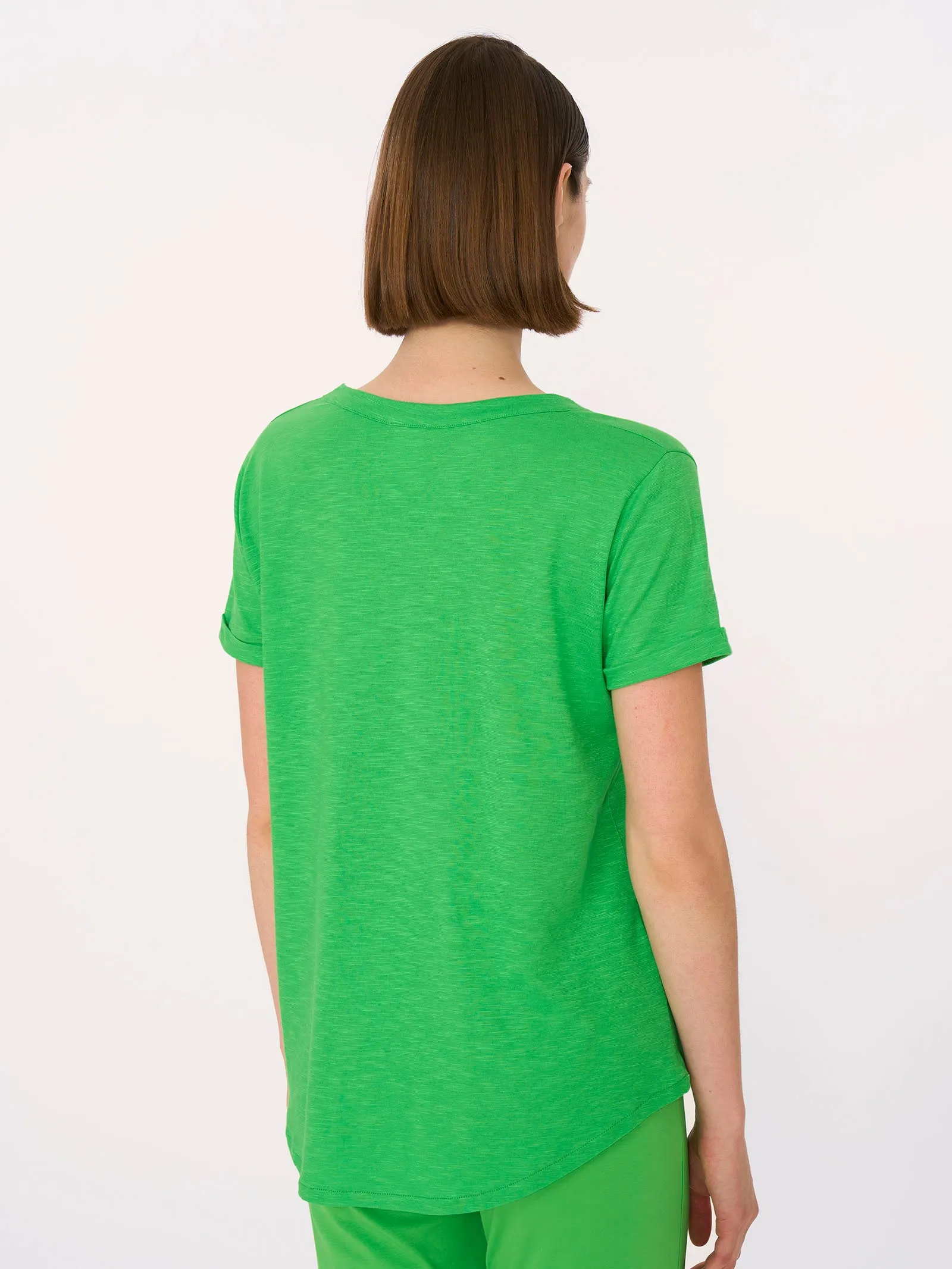 Maglietta con Scollo a V in slub jersey di cotone - Blueberry