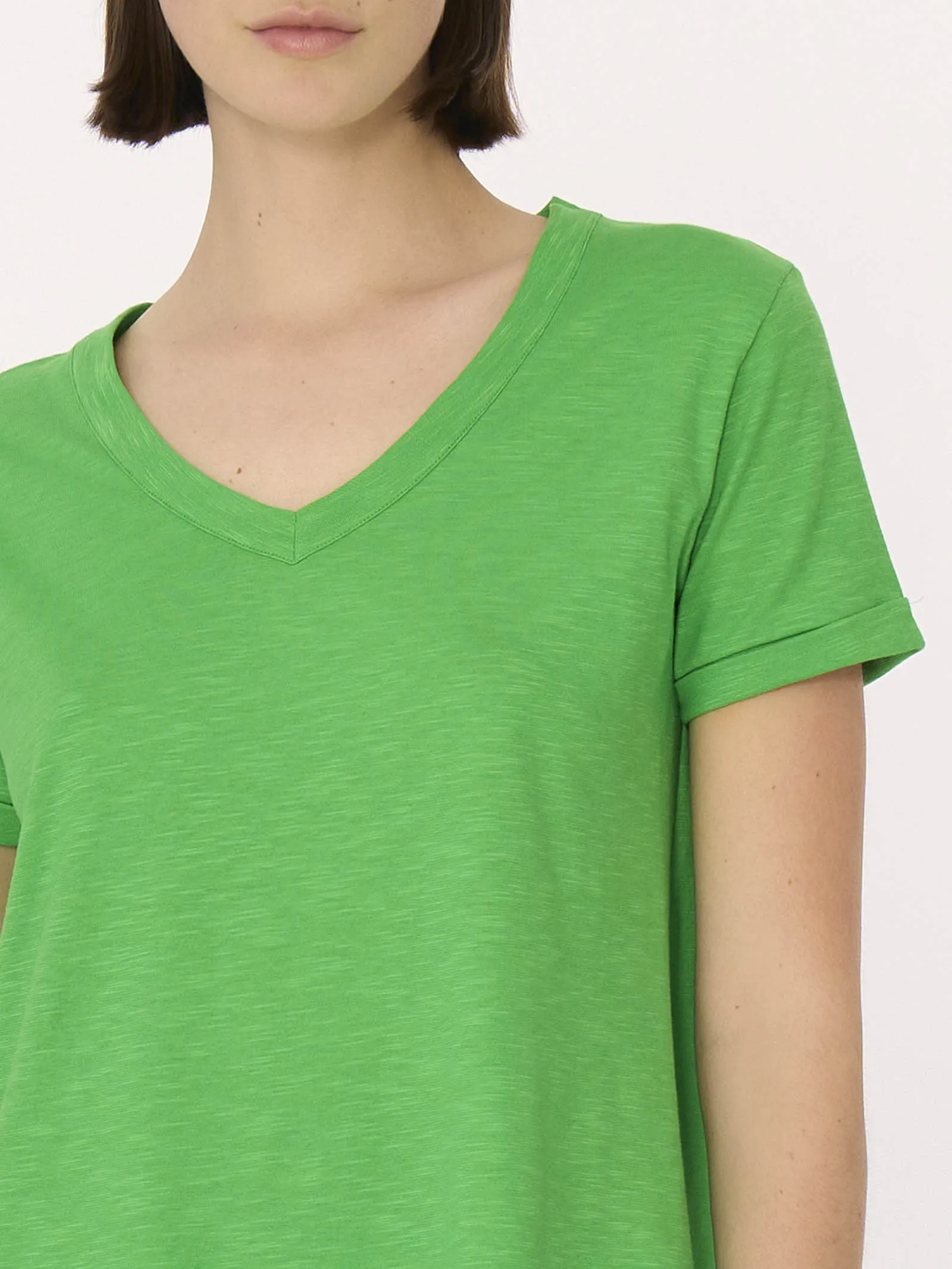 Maglietta con Scollo a V in slub jersey di cotone - Blueberry