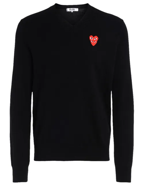 Maglione Comme Des Garçons PLAY nero con cuori sovrapposti