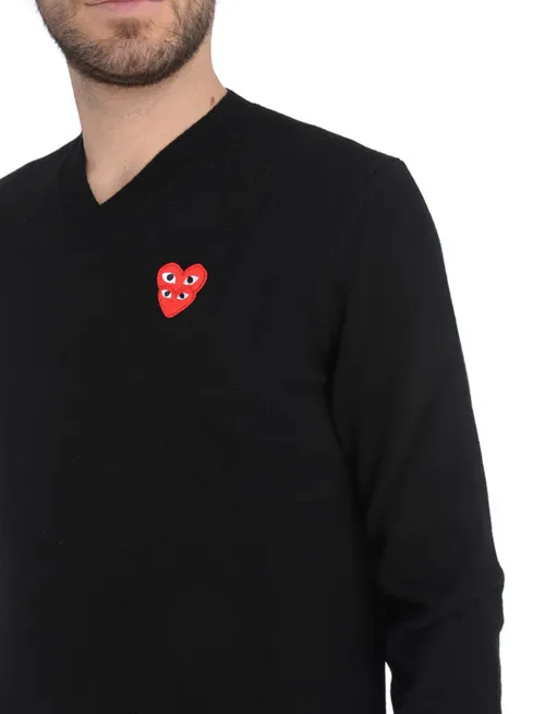 Maglione Comme Des Garçons PLAY nero con cuori sovrapposti