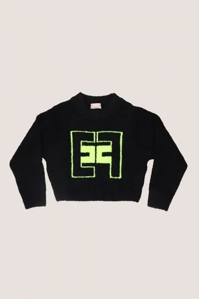 Maglione girocollo con logo EF a contrasto Nero/Lime