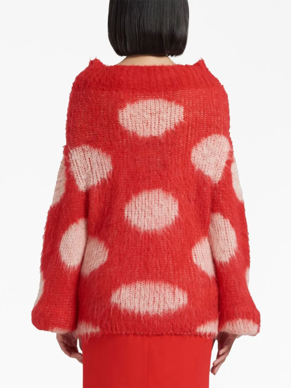 Maglione morbido a pois in rosso e bianco - donna