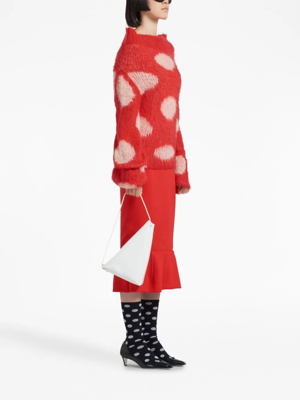 Maglione morbido a pois in rosso e bianco - donna