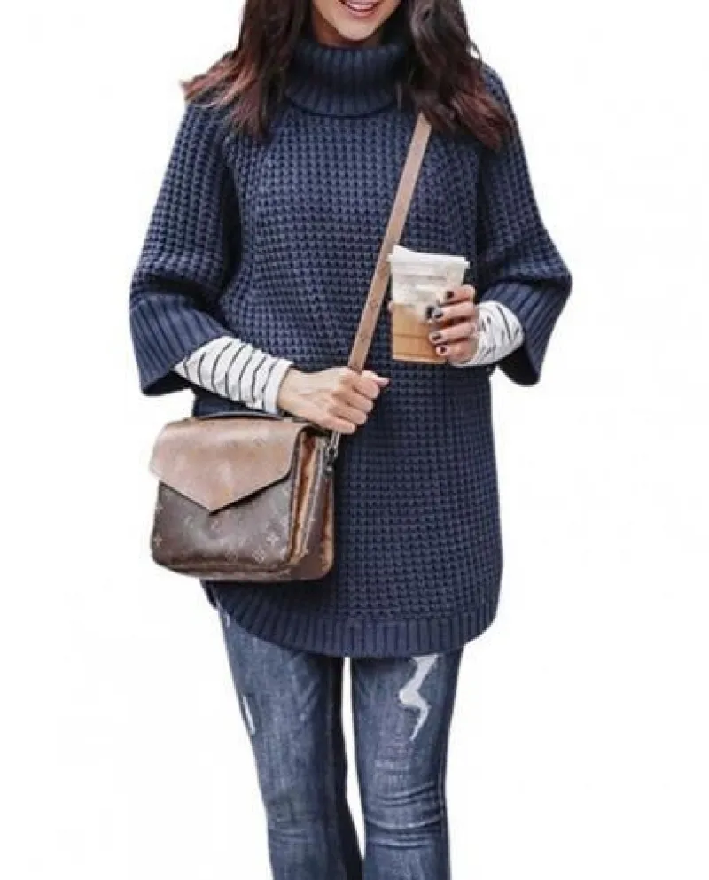 Maglione pullover donna manica lunga moda pipistrello moda irregolare