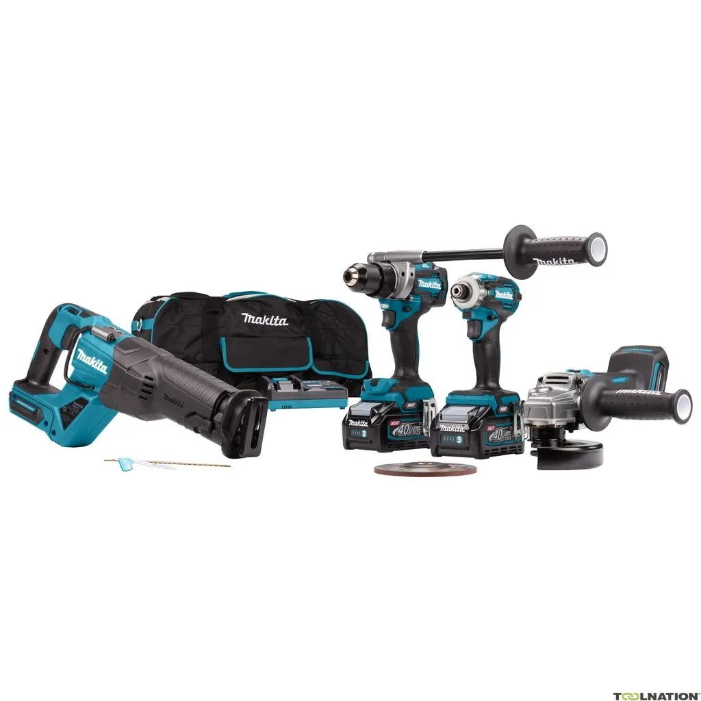 Makita DK0126G401 Combiset 40V Max 4,0Ah Li-Ion - trapano a batteria DF001G + trapano a percussione TD001G + smerigliatrice GA00